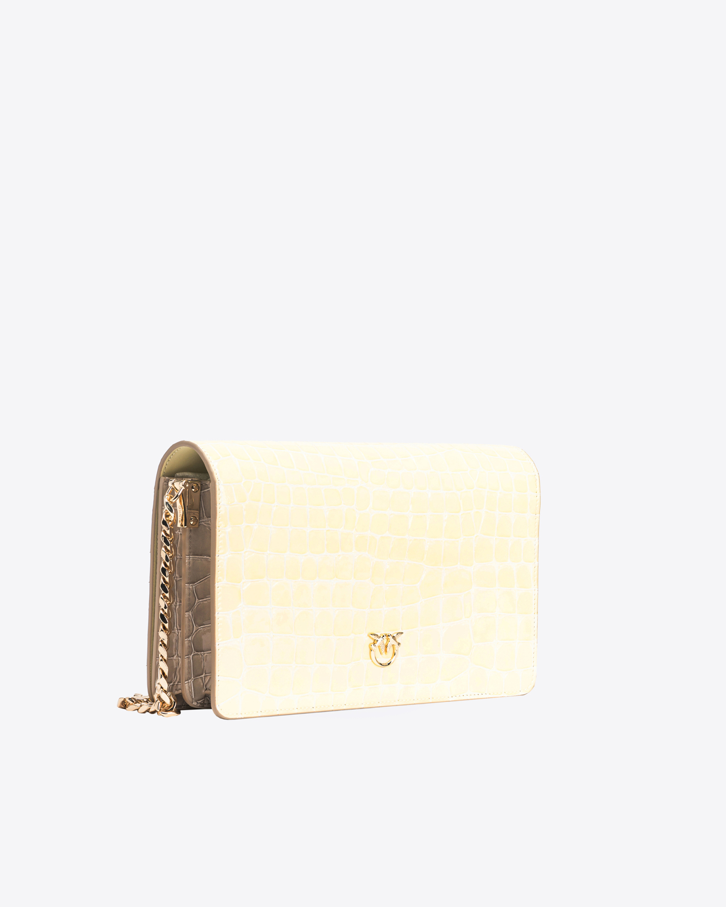 Pinko Galleria Classic Love Bag Click In Shiny Two-tone Crocodile-print Leather In Hay-light Gold