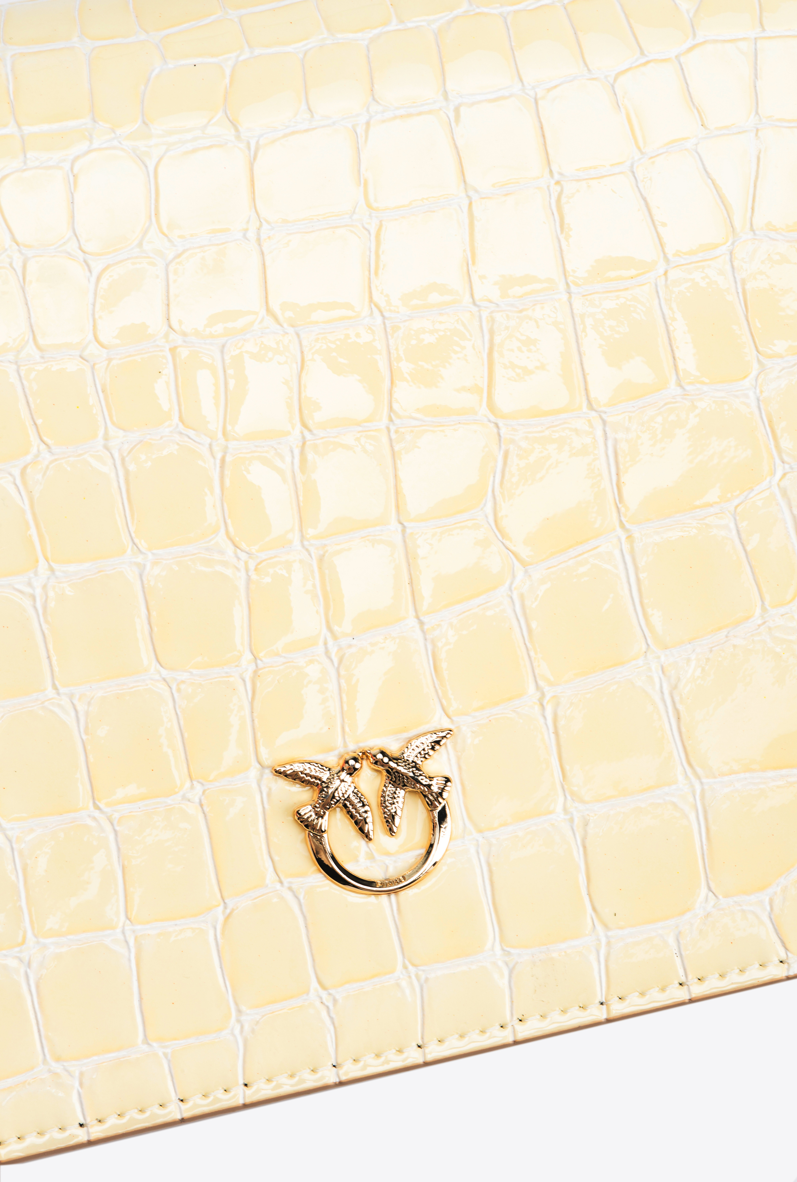 Pinko Galleria Classic Love Bag Click In Shiny Two-tone Crocodile-print Leather In Hay-light Gold