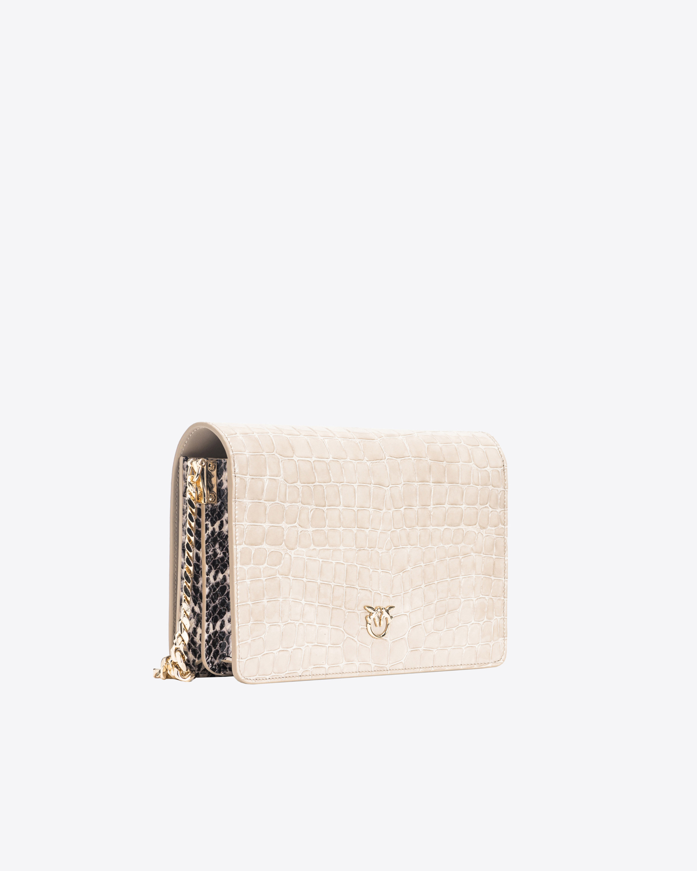 Shop Pinko Galleria Classic Love Bag Click In Crocodile- And Reptile-print Leather In Sand-light Gold