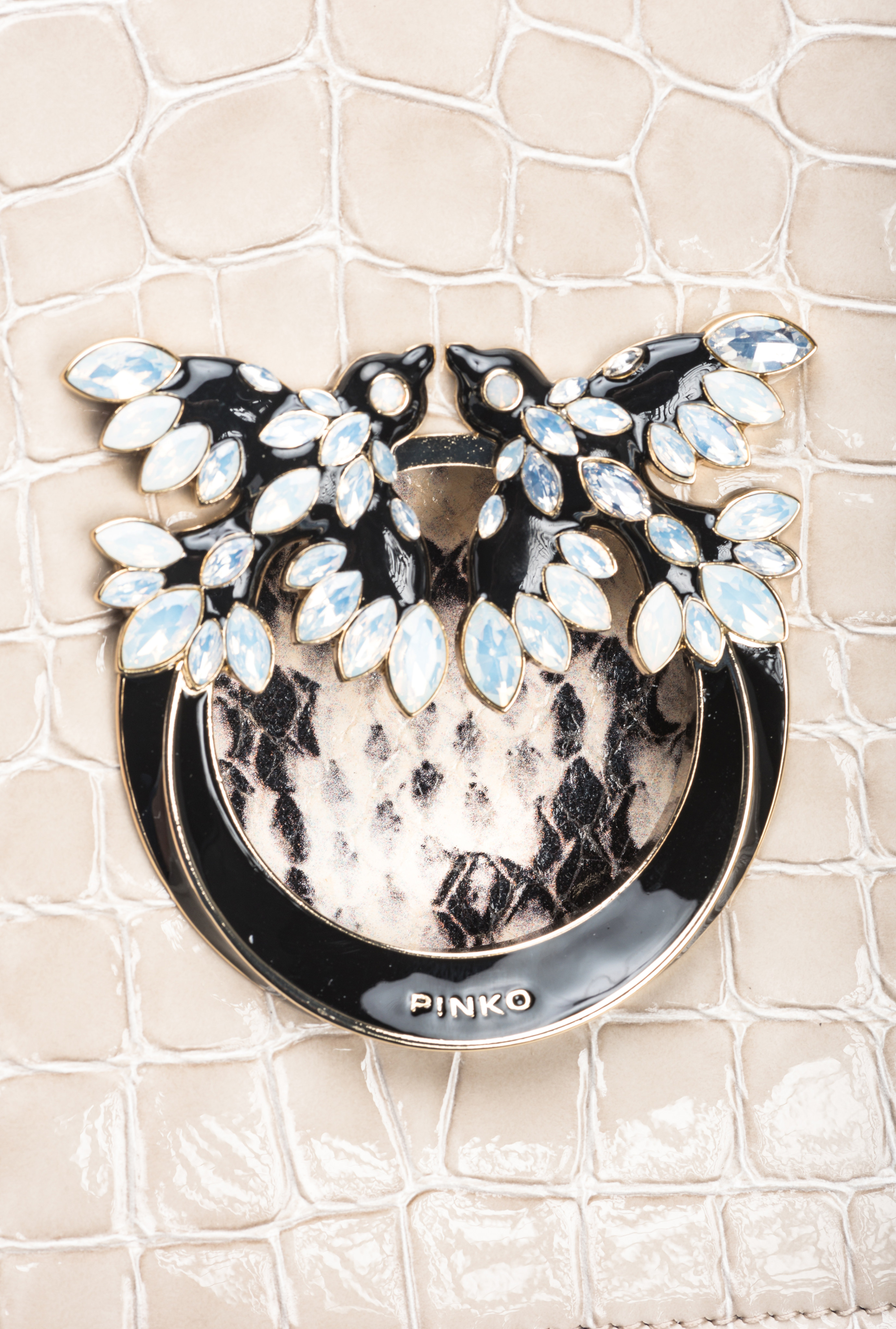Pinko Galleria Classic Love Bag Click In Crocodile- And Reptile-print Leather In Sand-light Gold