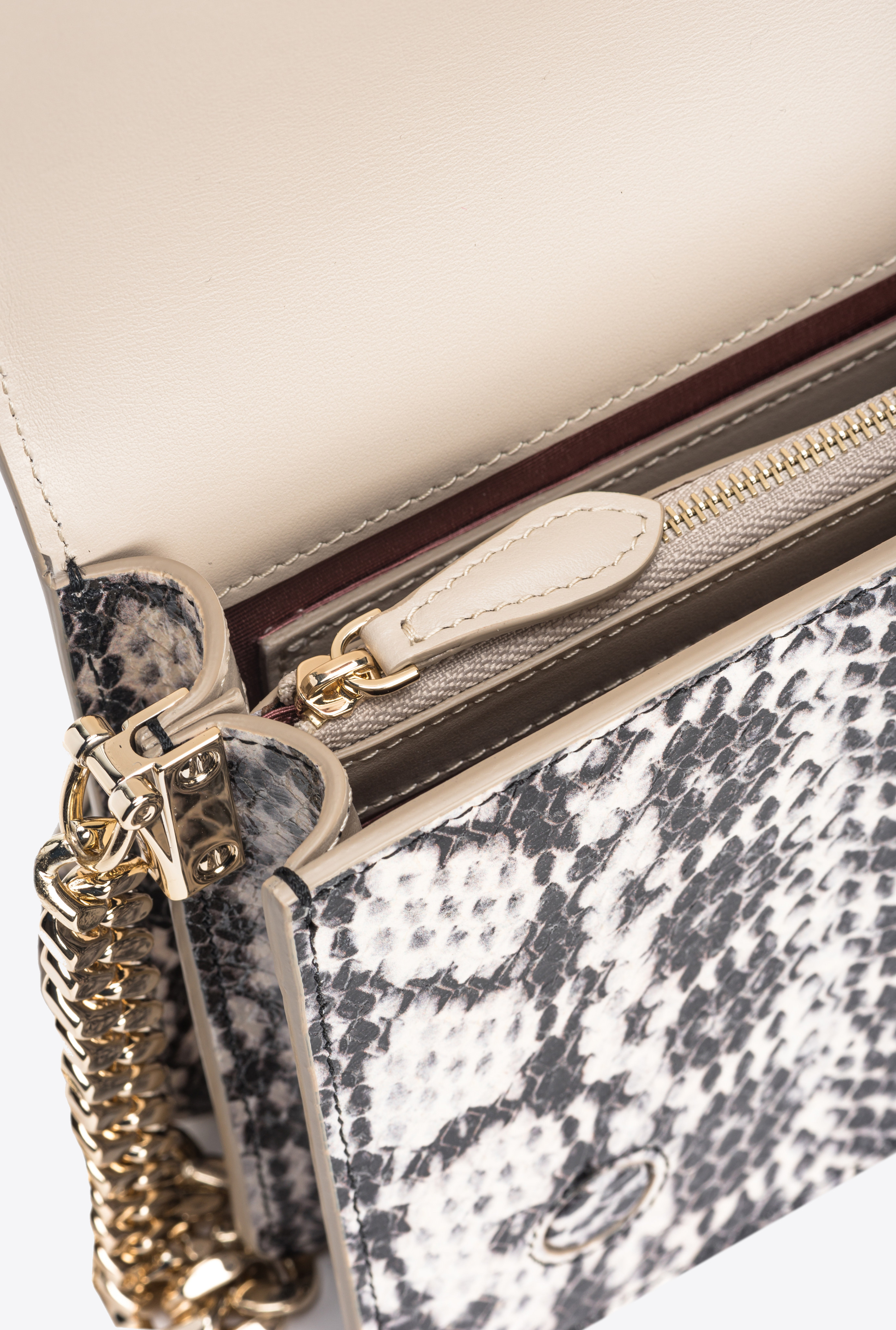 Shop Pinko Galleria Classic Love Bag Click In Crocodile- And Reptile-print Leather In Sand-light Gold
