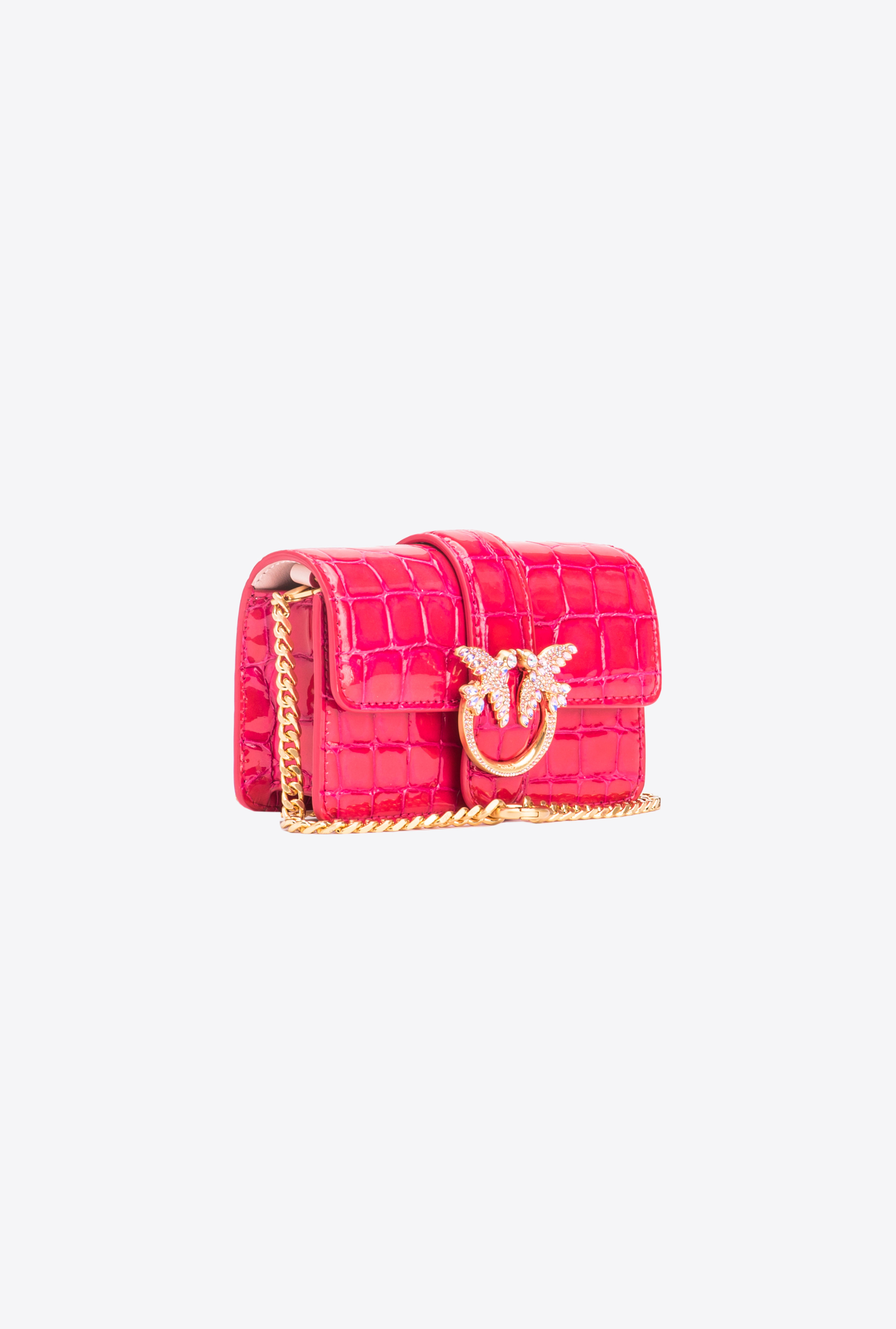 PINKO Galleria Micro Love Bag One in shiny crocodile print