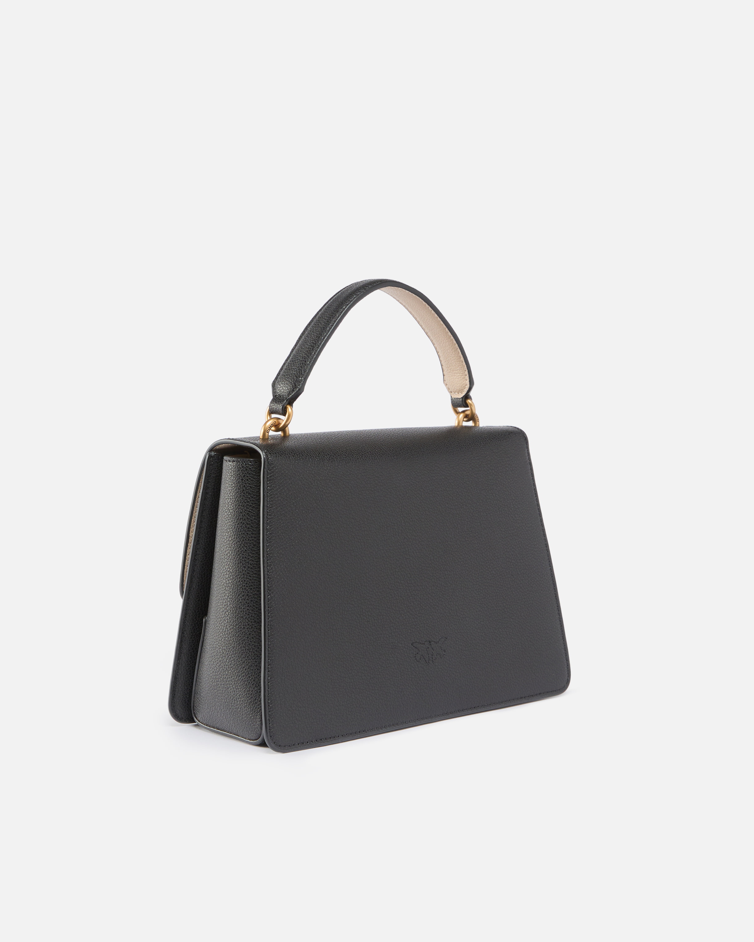 Pinko Medium Love Bag Top Handle Light Handbag In Grained Leather In Black