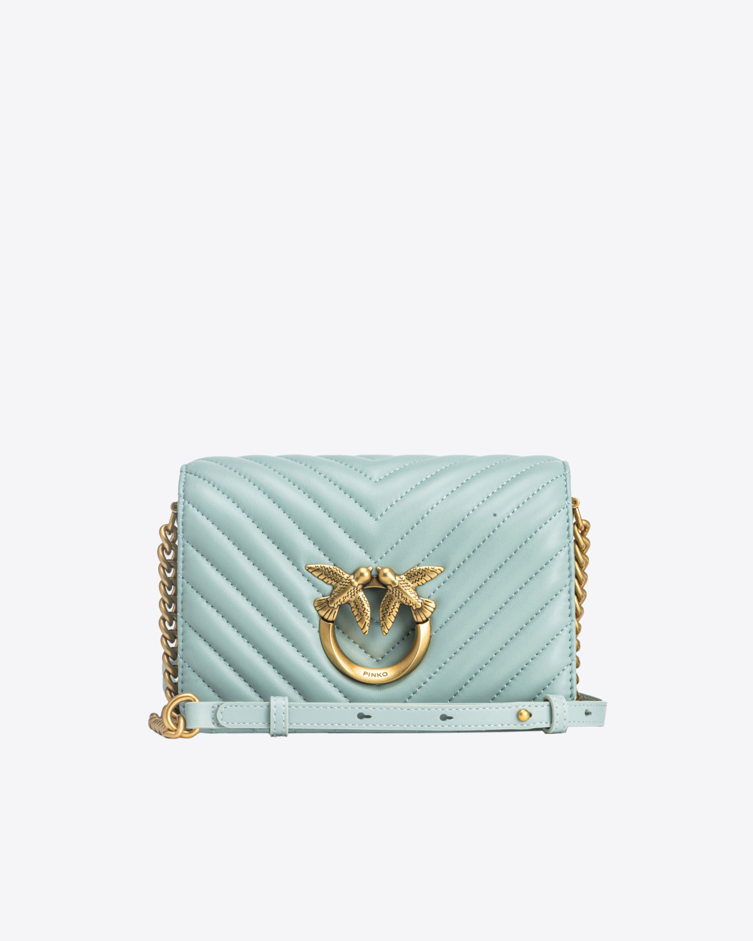 Pinko, Mini Love Bag Click Chevron, Bruma grigio-antique gold, U