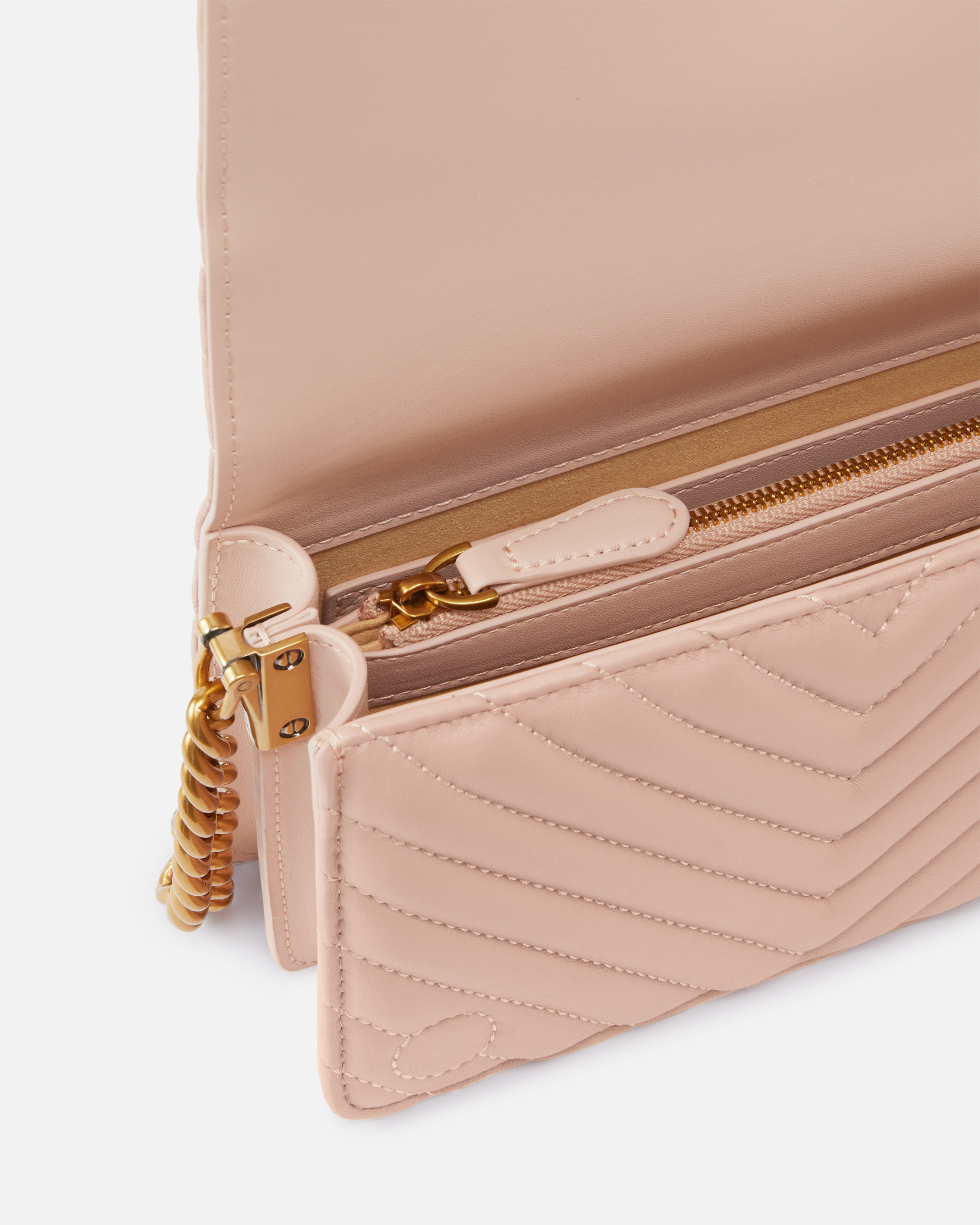 Pinko Leather Shoulder Bag In Pink/dusty Pink-antique Gold