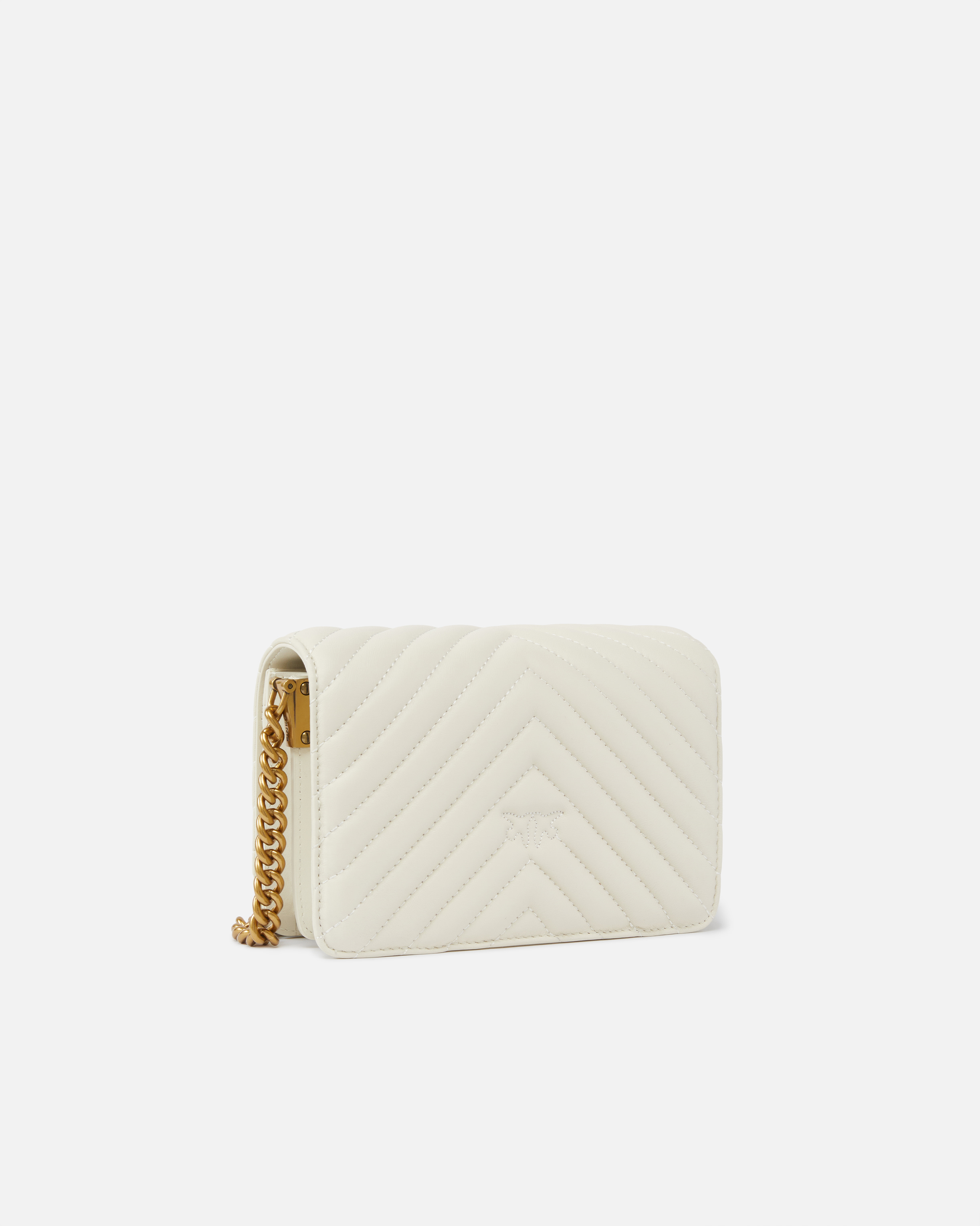 Pinko Mini Love Bag Click Chevron In White+white-antique Gold