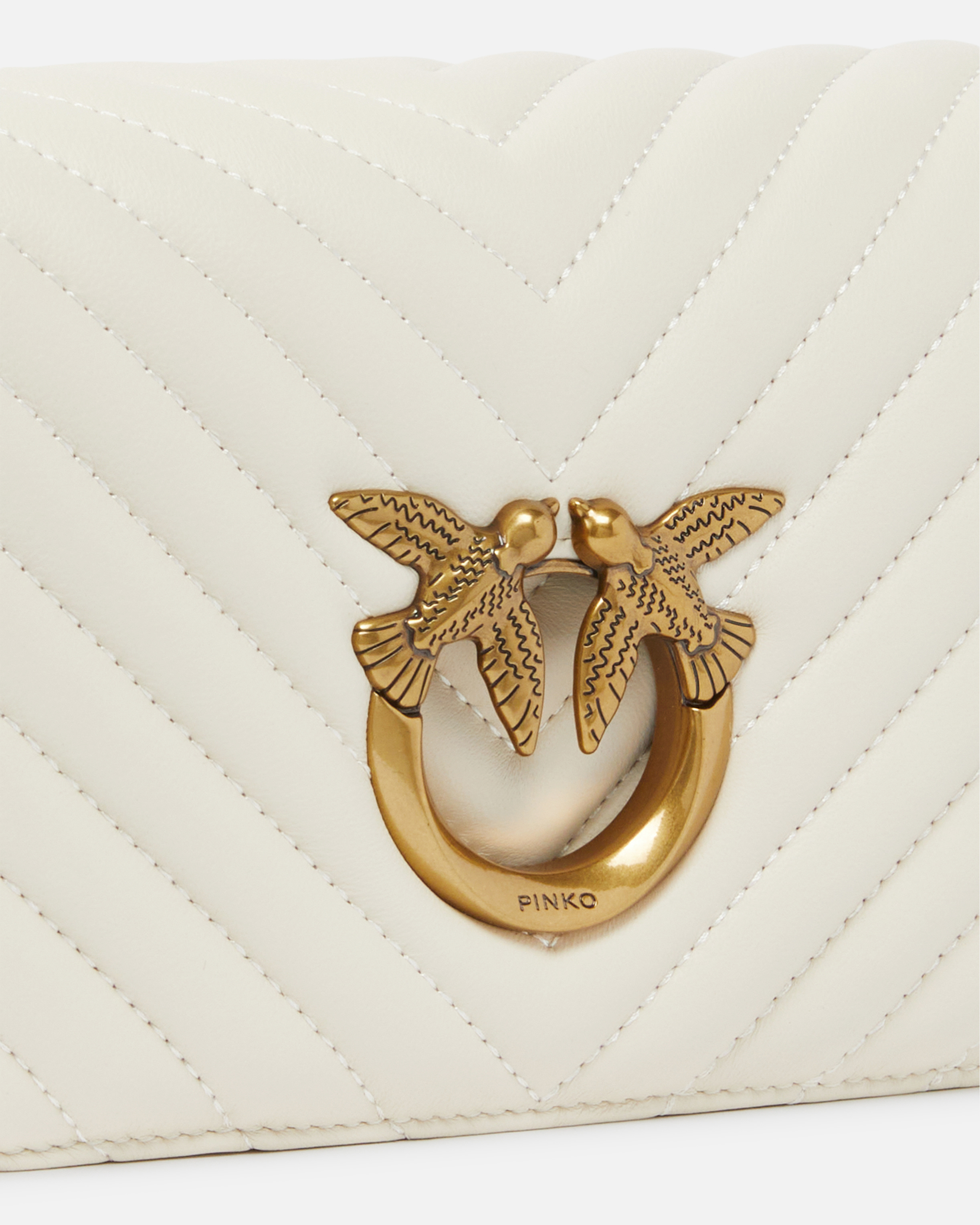 Pinko Mini Love Bag Click Chevron In White+white-antique Gold
