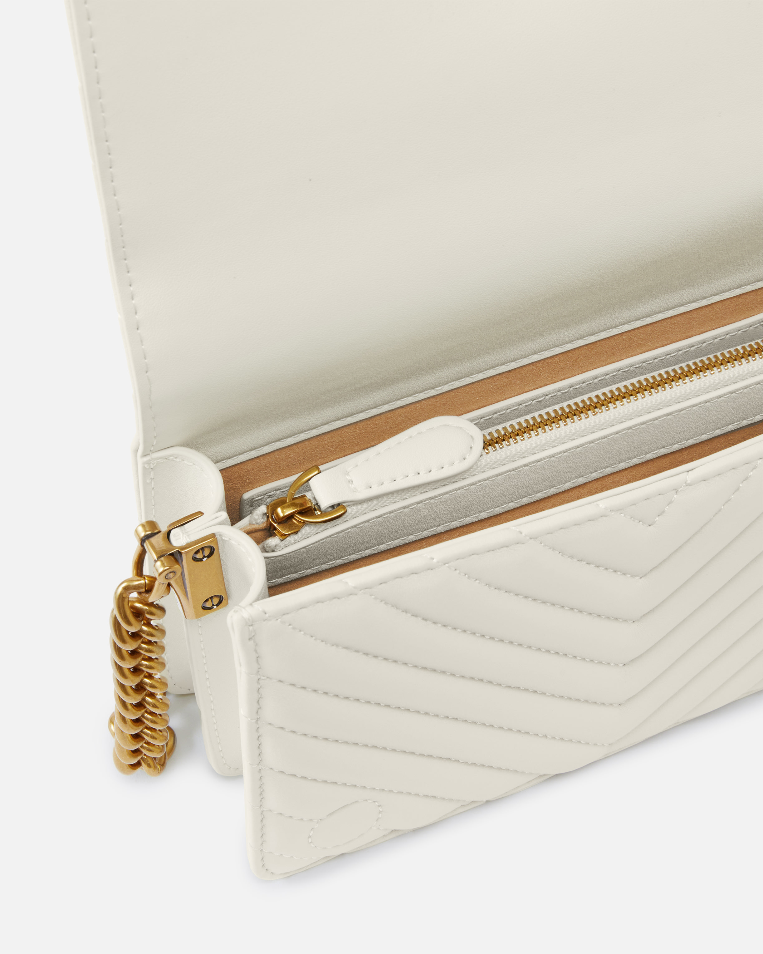Pinko Mini Love Bag Click Chevron In White+white-antique Gold