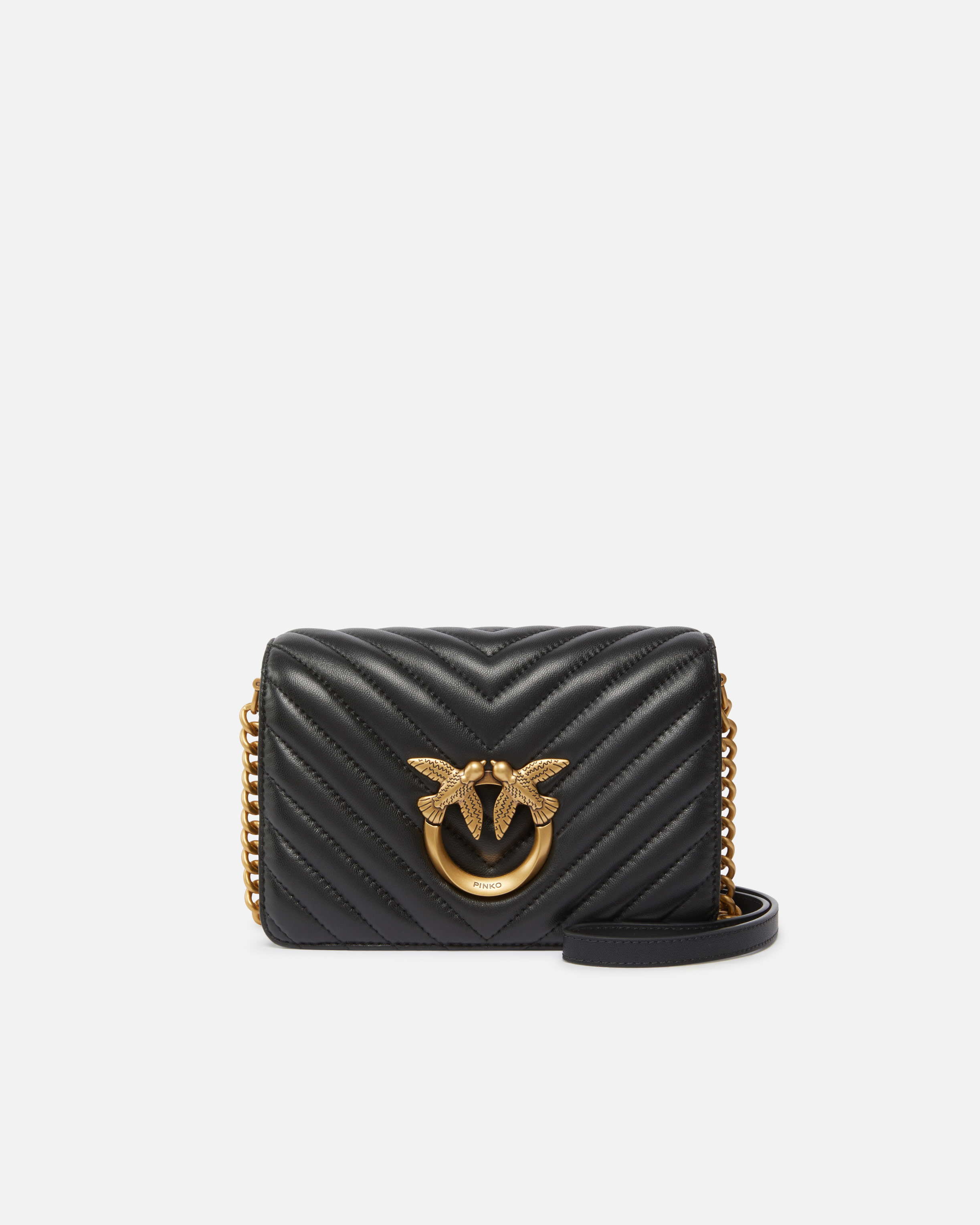 Shop Pinko Mini Love Bag Click Chevron In Black-antique Gold