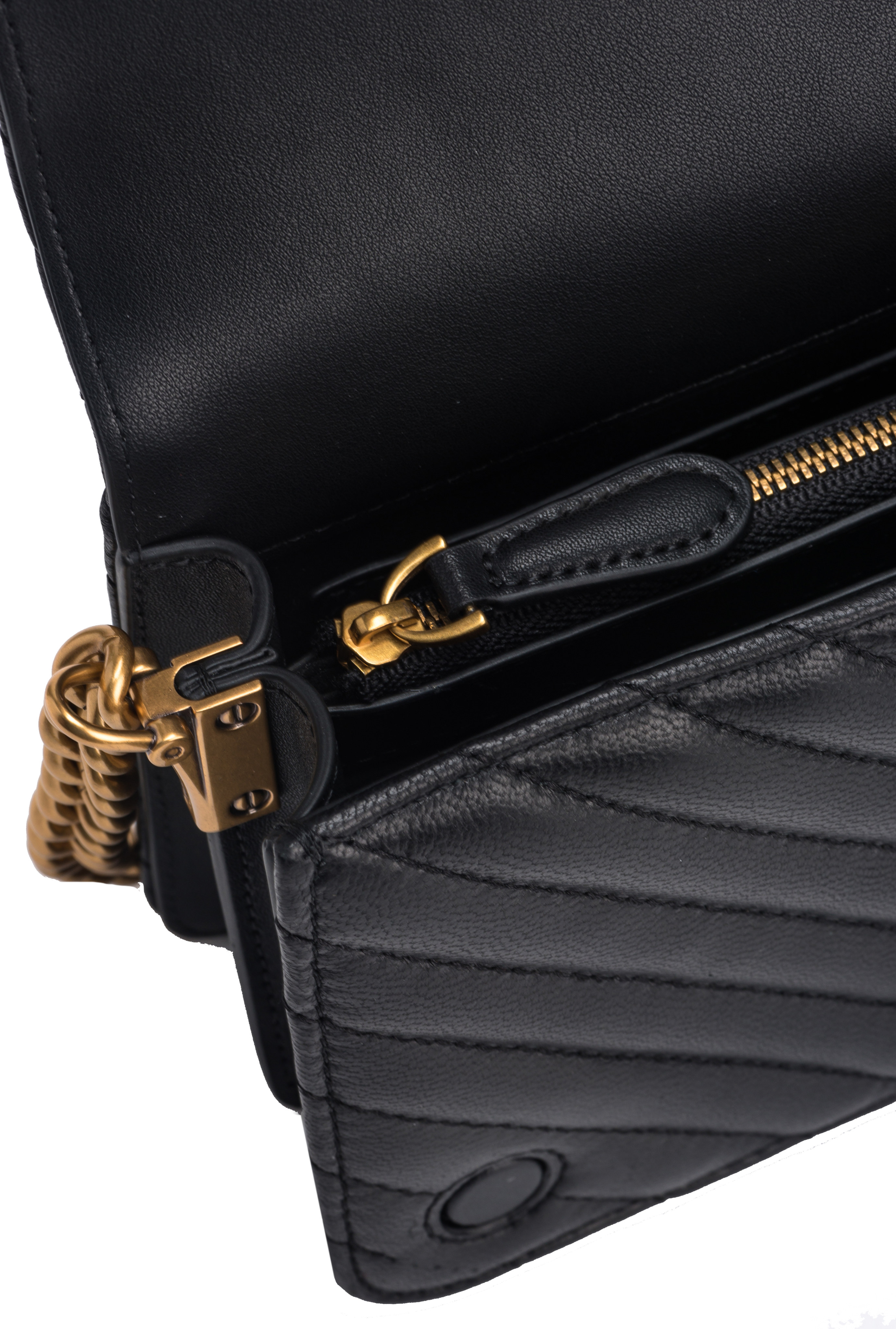 Shop Pinko Mini Love Bag Click Chevron In Black-antique Gold