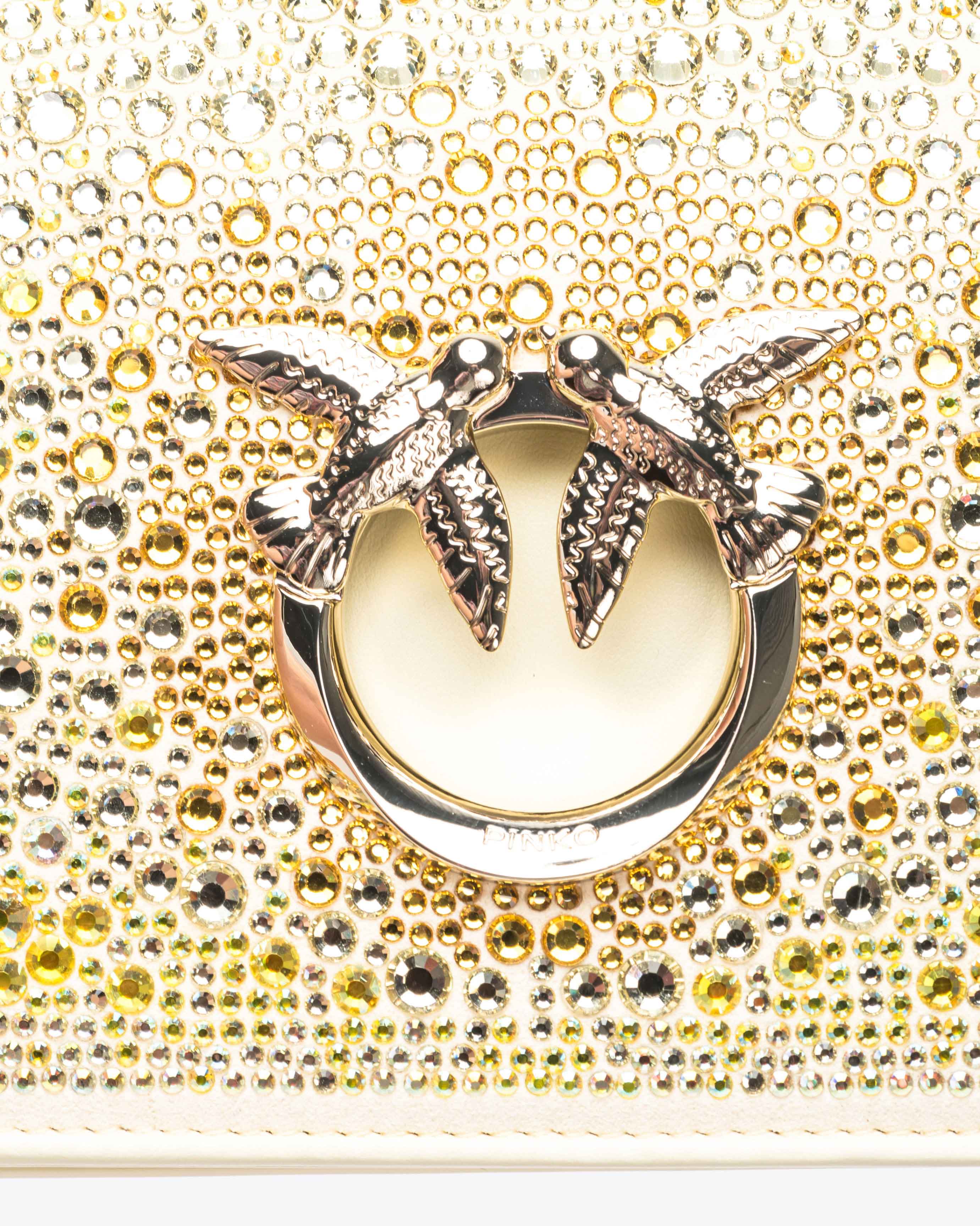 Pinko Galleria Full-rhinestone Mini Love Bag Click In Beige Safari-or Clair
