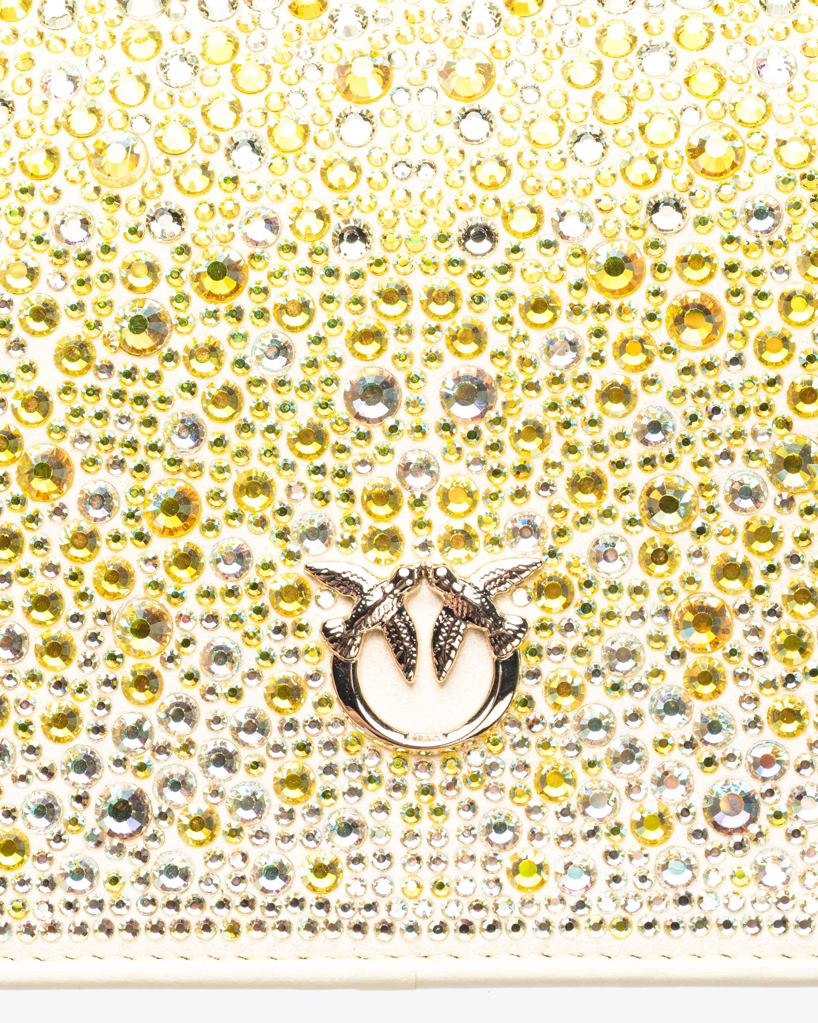Pinko Galleria Full-rhinestone Mini Love Bag Click In Beige Safari-or Clair
