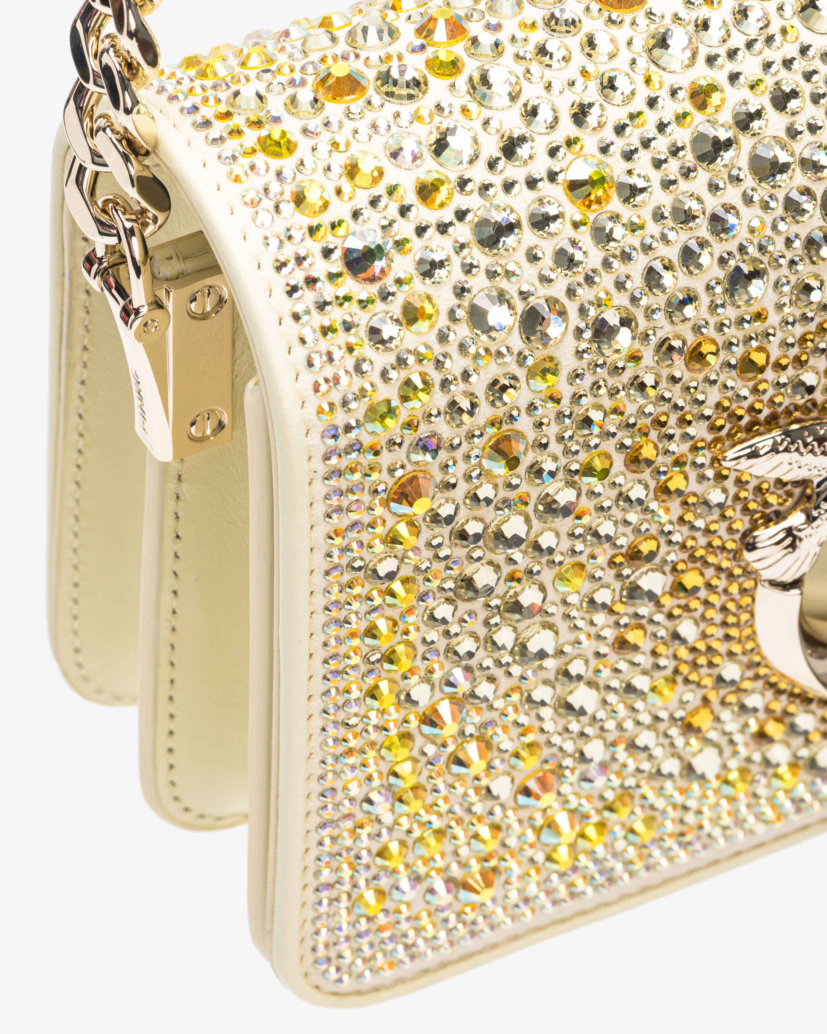 Pinko Galleria Full-rhinestone Mini Love Bag Click In Beige Safari-or Clair