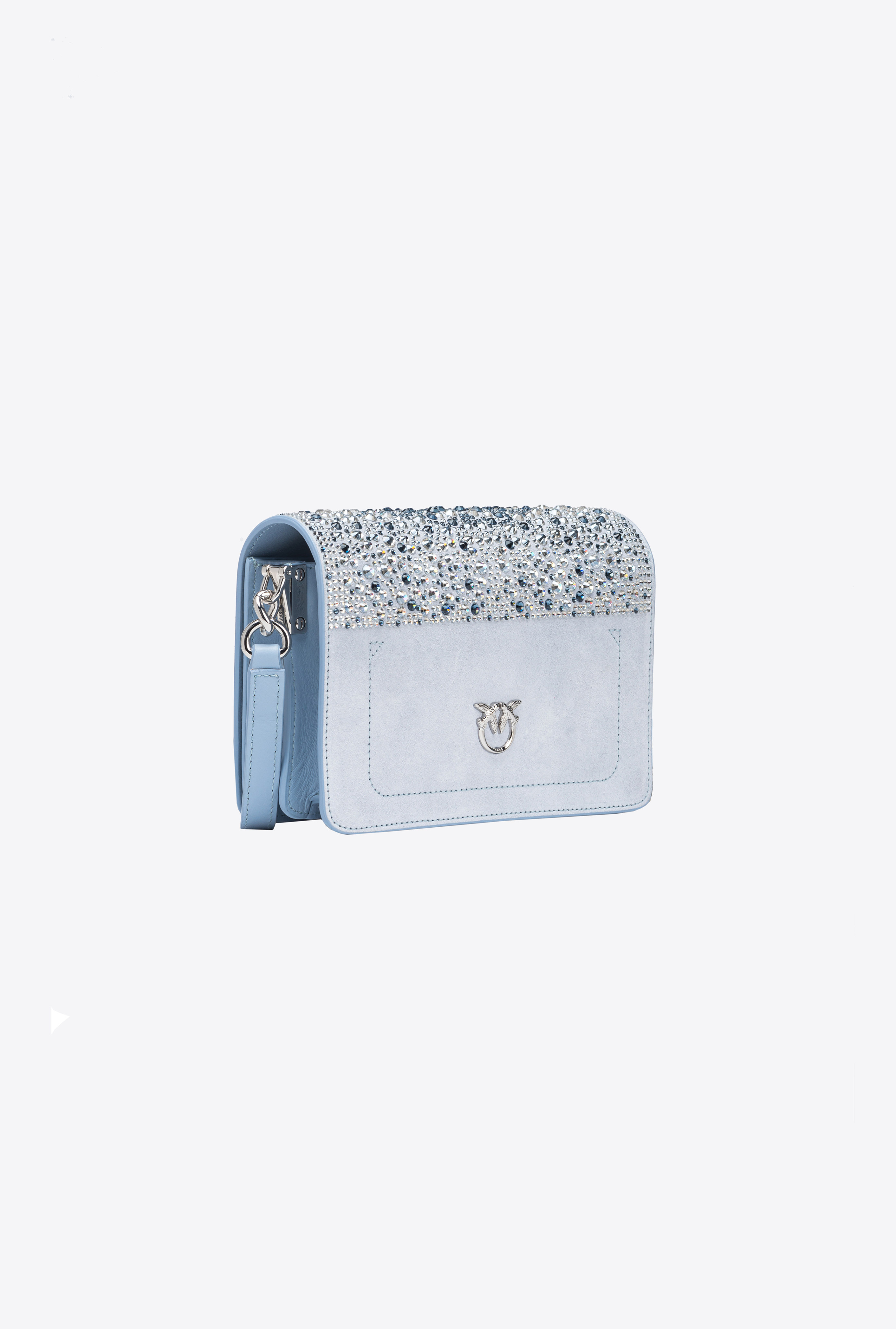 Pinko Galleria Full-rhinestone Mini Love Bag Click In Bleu Éther-nickel Brillant