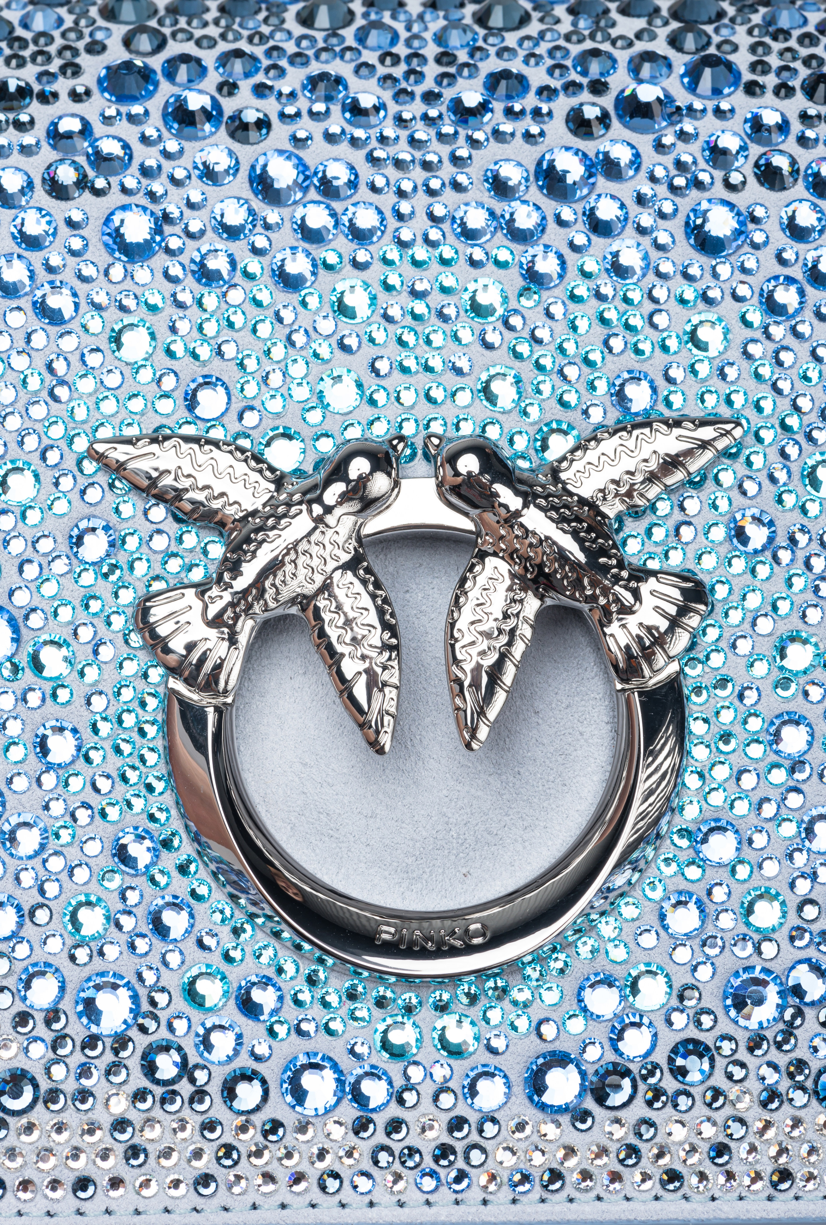 Pinko Galleria Full-rhinestone Mini Love Bag Click In Bleu Éther-nickel Brillant
