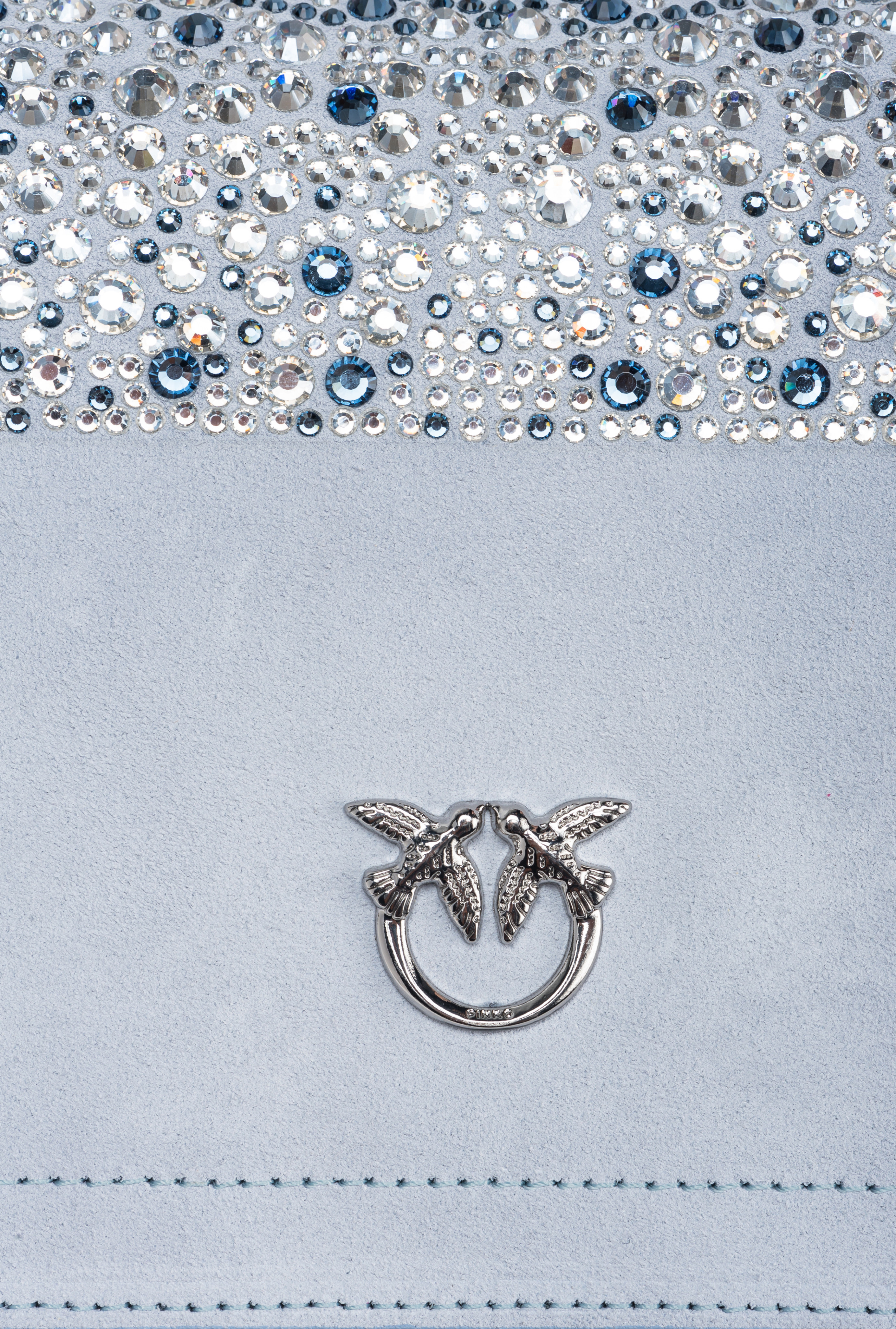 Pinko Galleria Full-rhinestone Mini Love Bag Click In Bleu Éther-nickel Brillant