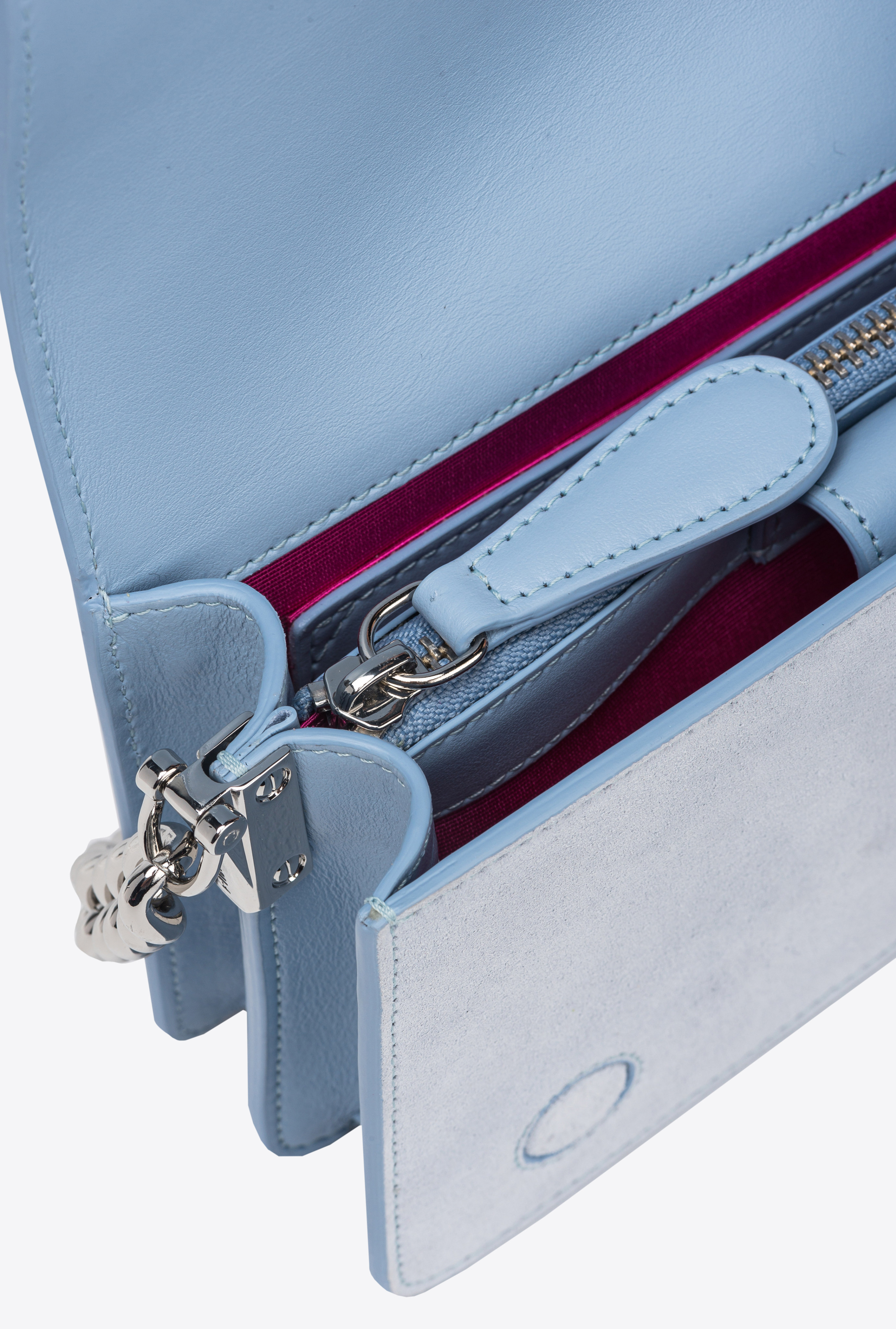 Pinko Galleria Full-rhinestone Mini Love Bag Click In Bleu Éther-nickel Brillant