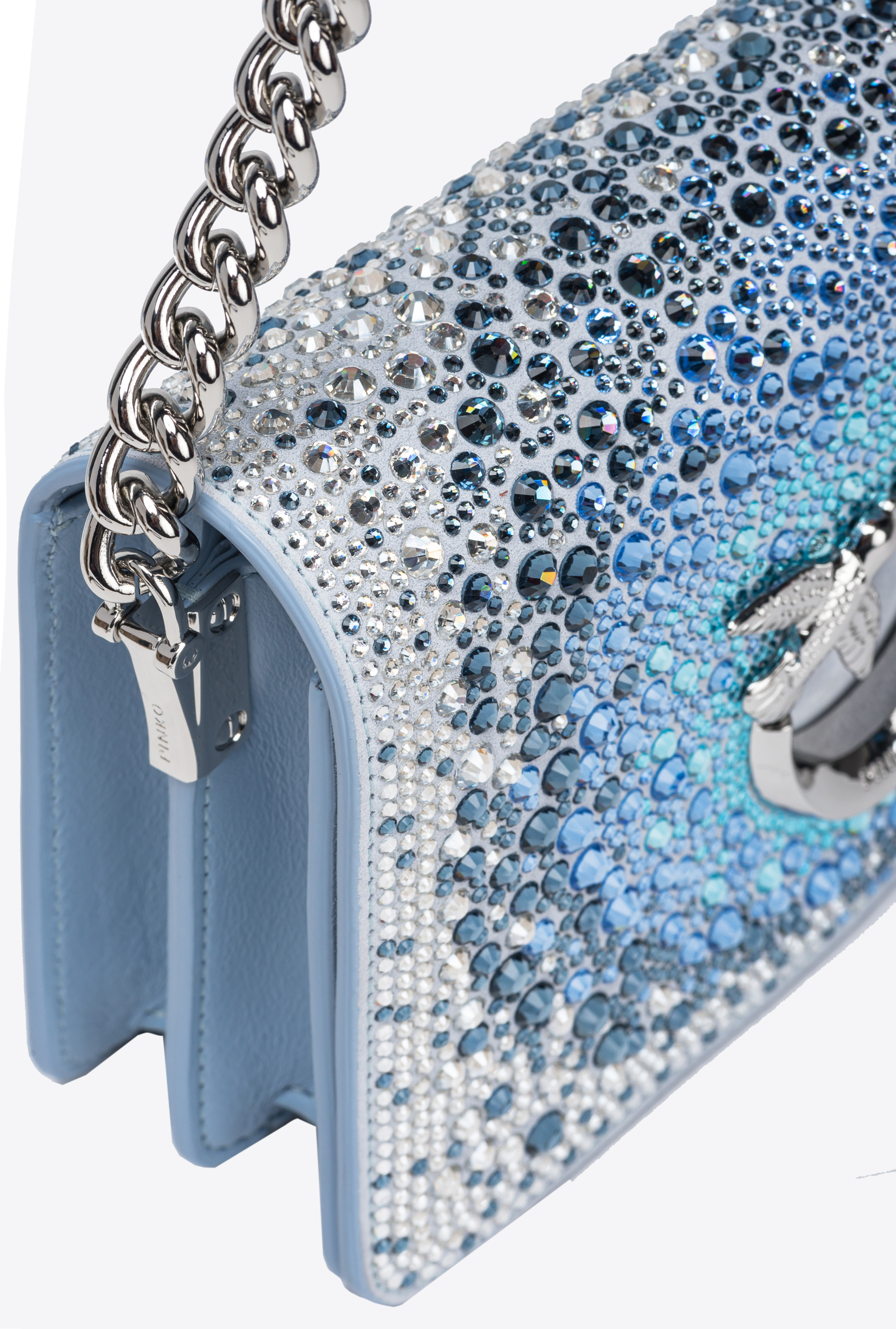 Pinko Galleria Full-rhinestone Mini Love Bag Click In Bleu Éther-nickel Brillant