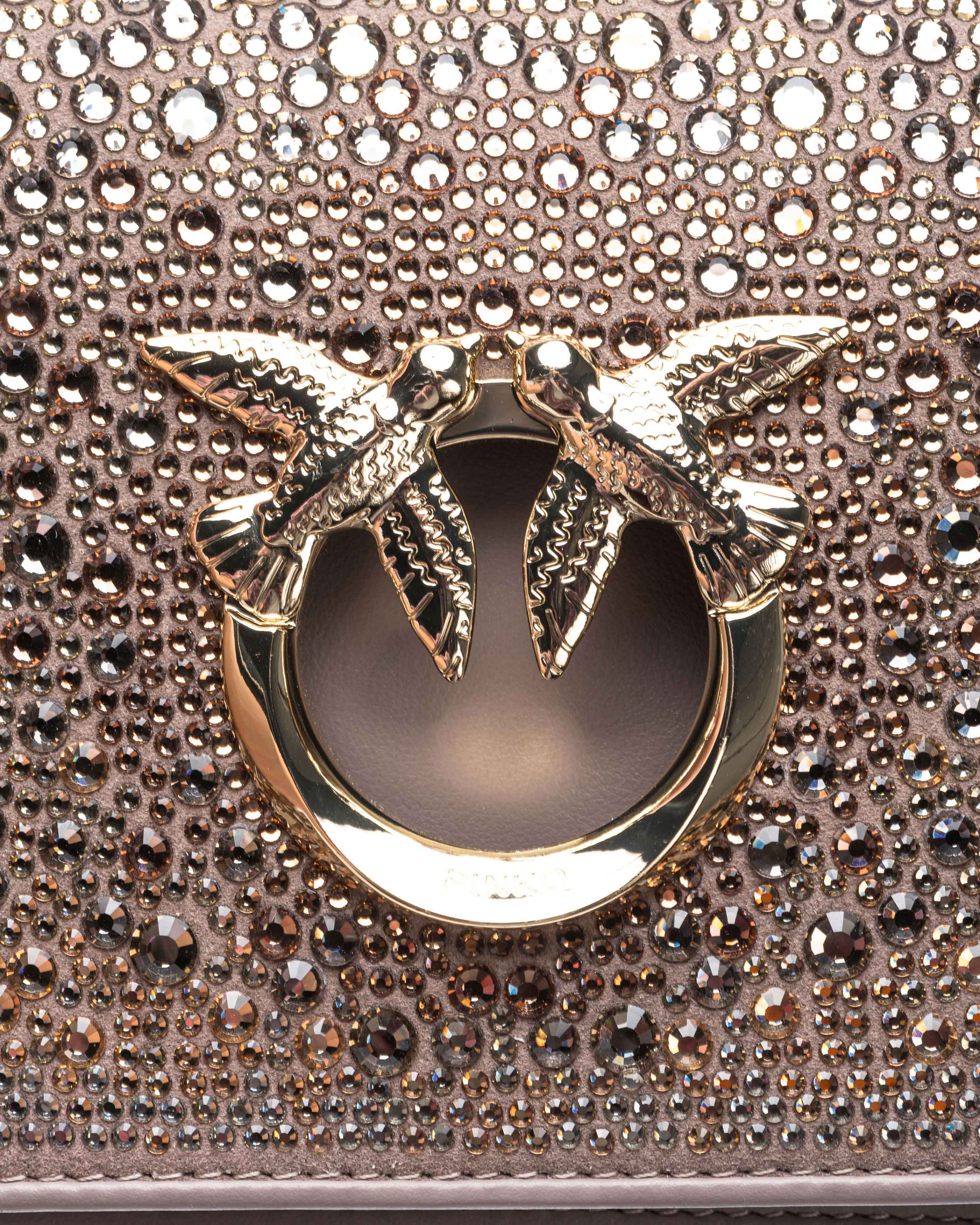 Pinko Galleria Full-rhinestone Mini Love Bag Click In Beige - Fer-or Clair