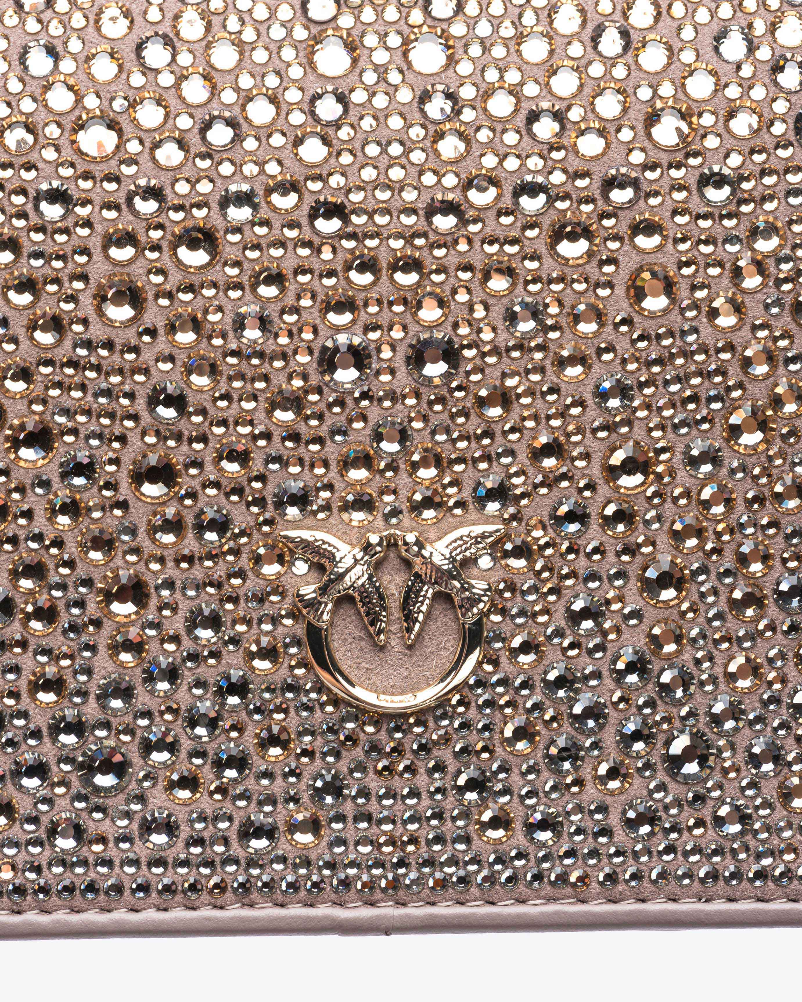 Pinko Galleria Full-rhinestone Mini Love Bag Click In Beige - Fer-or Clair