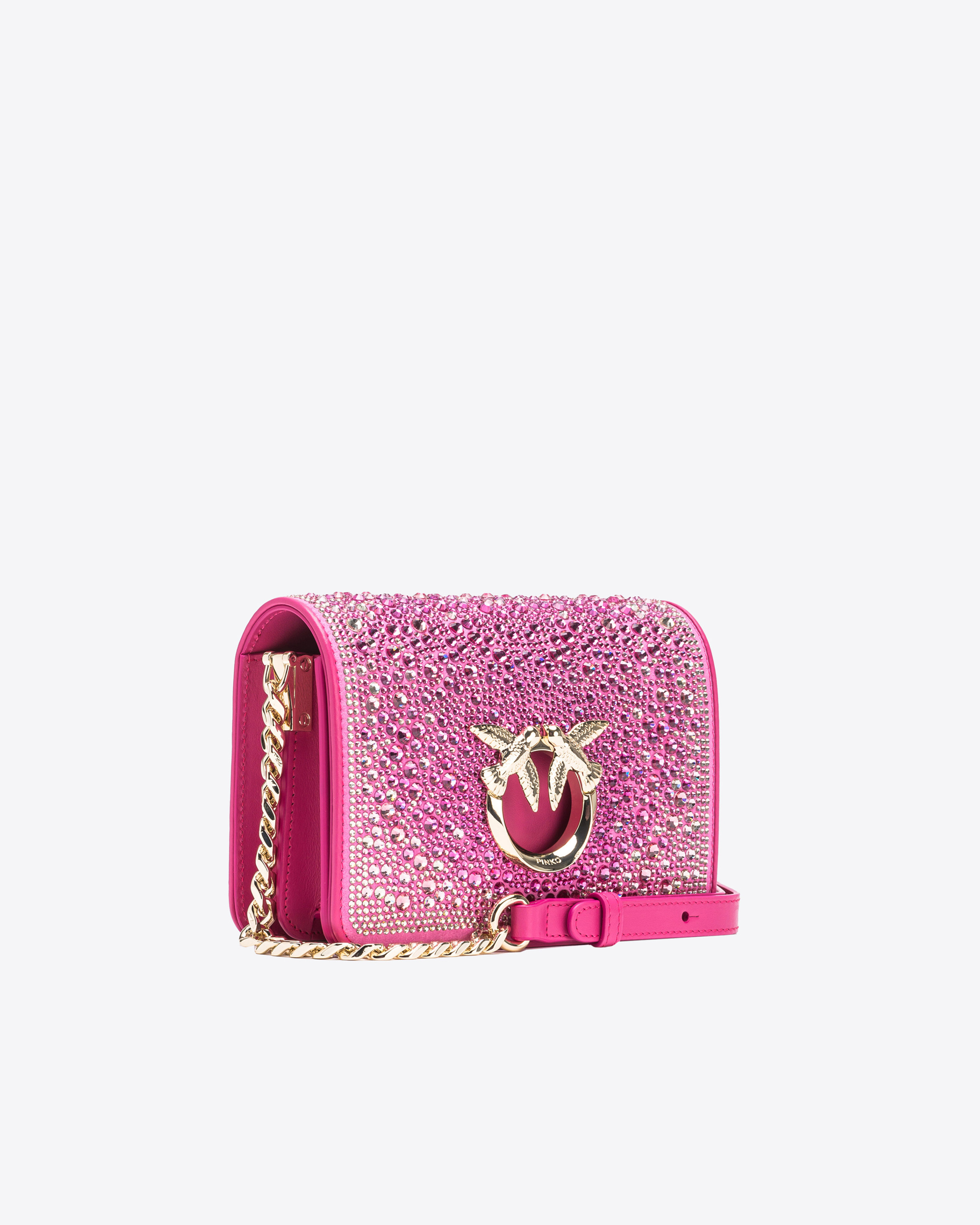 Pinko Galleria Full-rhinestone Mini Love Bag Click In Rose -or Clair