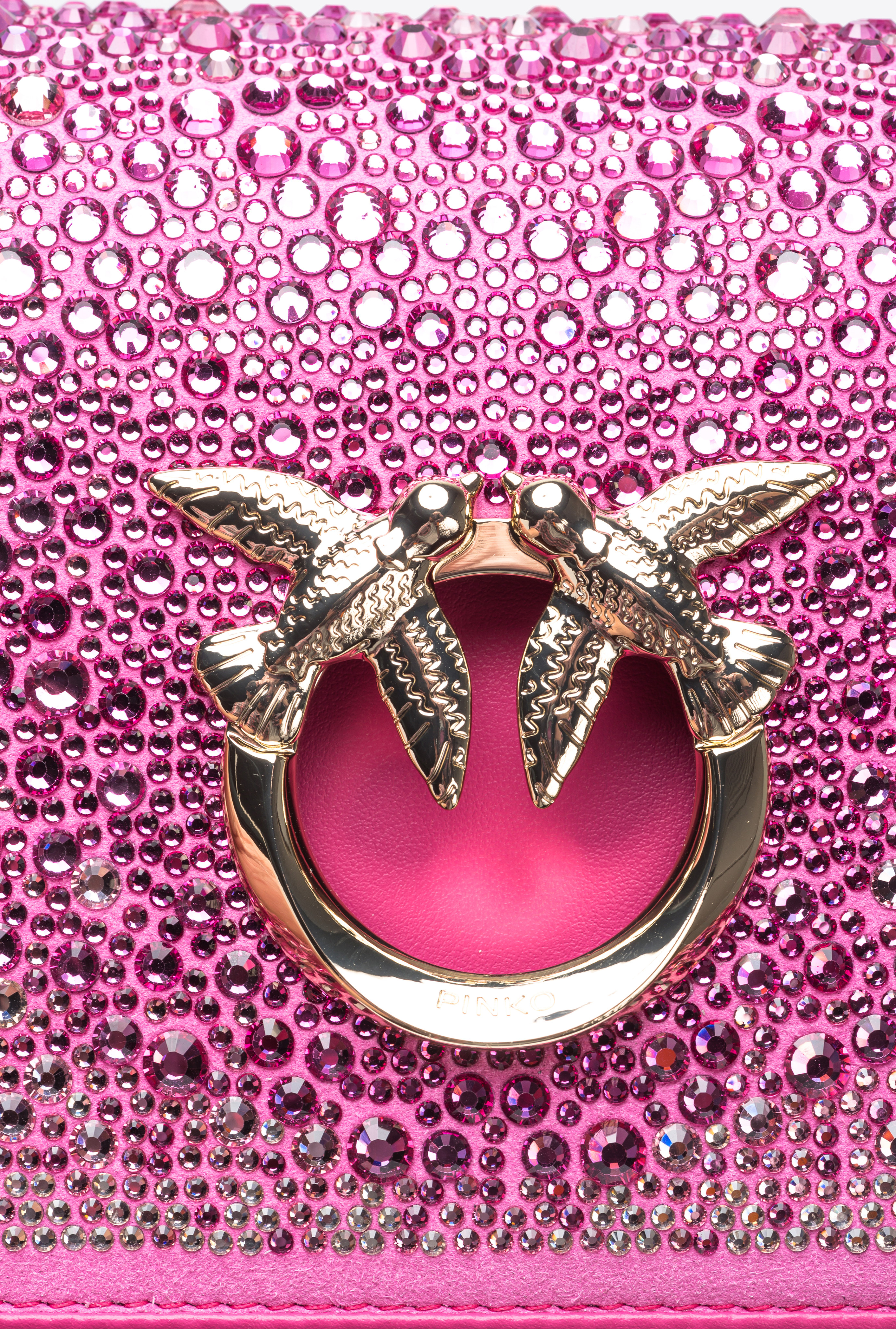 Pinko Galleria Full-rhinestone Mini Love Bag Click In Rose -or Clair
