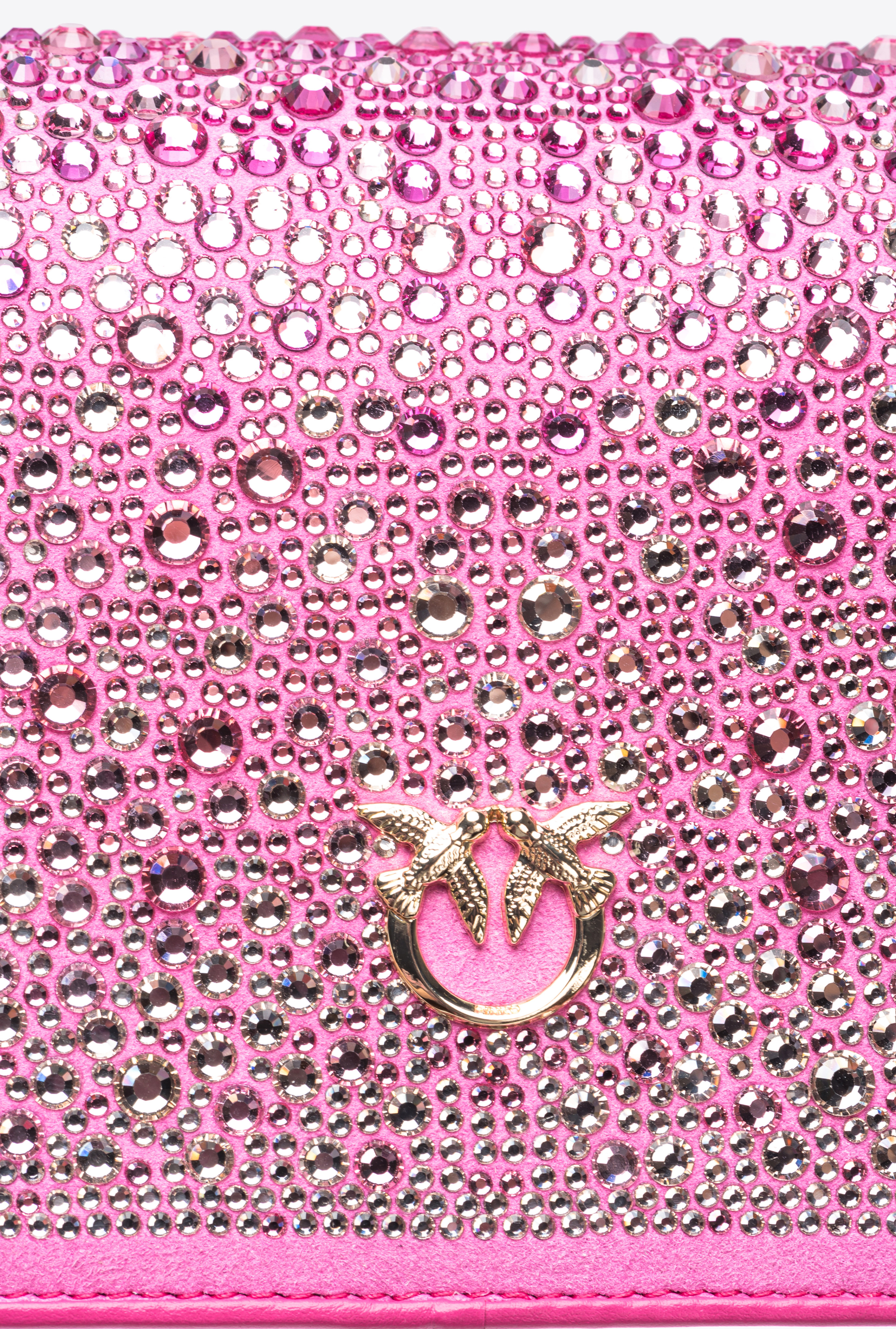 Pinko Galleria Full-rhinestone Mini Love Bag Click In Rose -or Clair