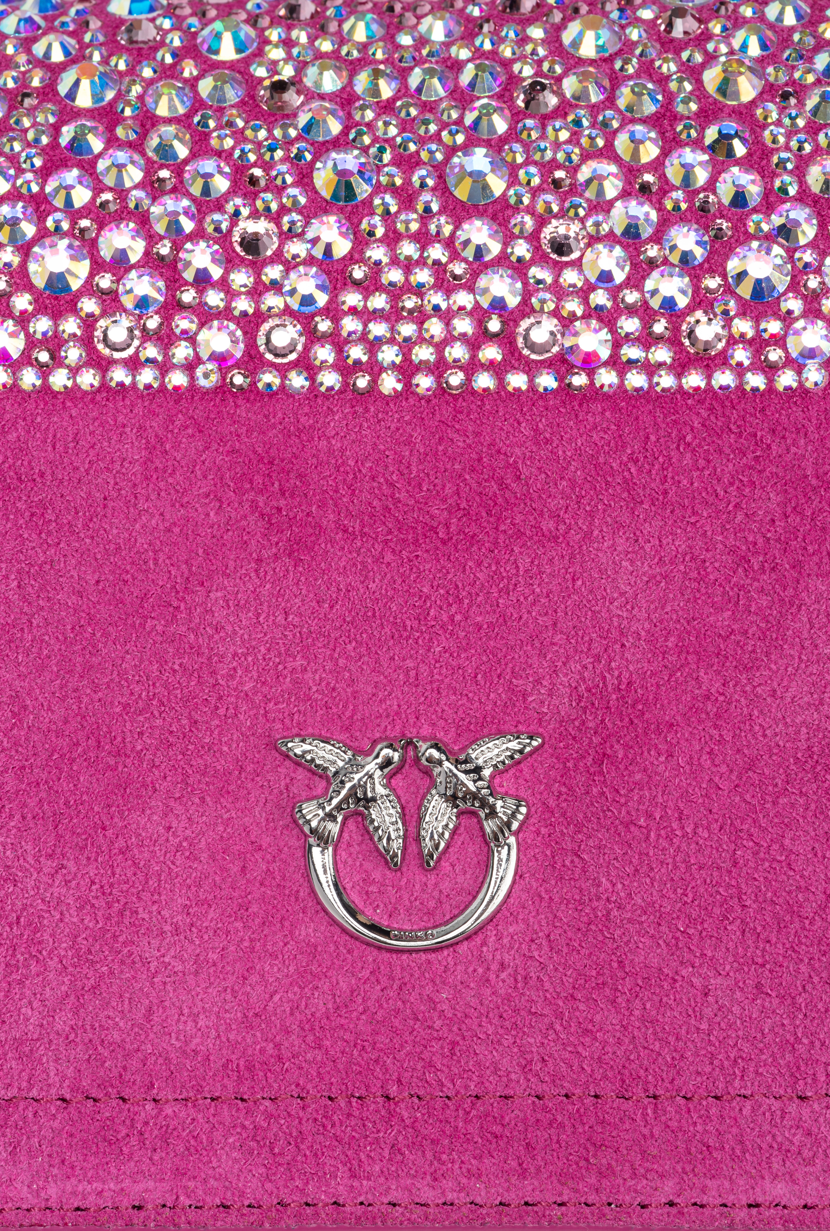 Pinko Galleria Full-rhinestone Mini Love Bag Click In Fuchsia Pink-shiny Nickel