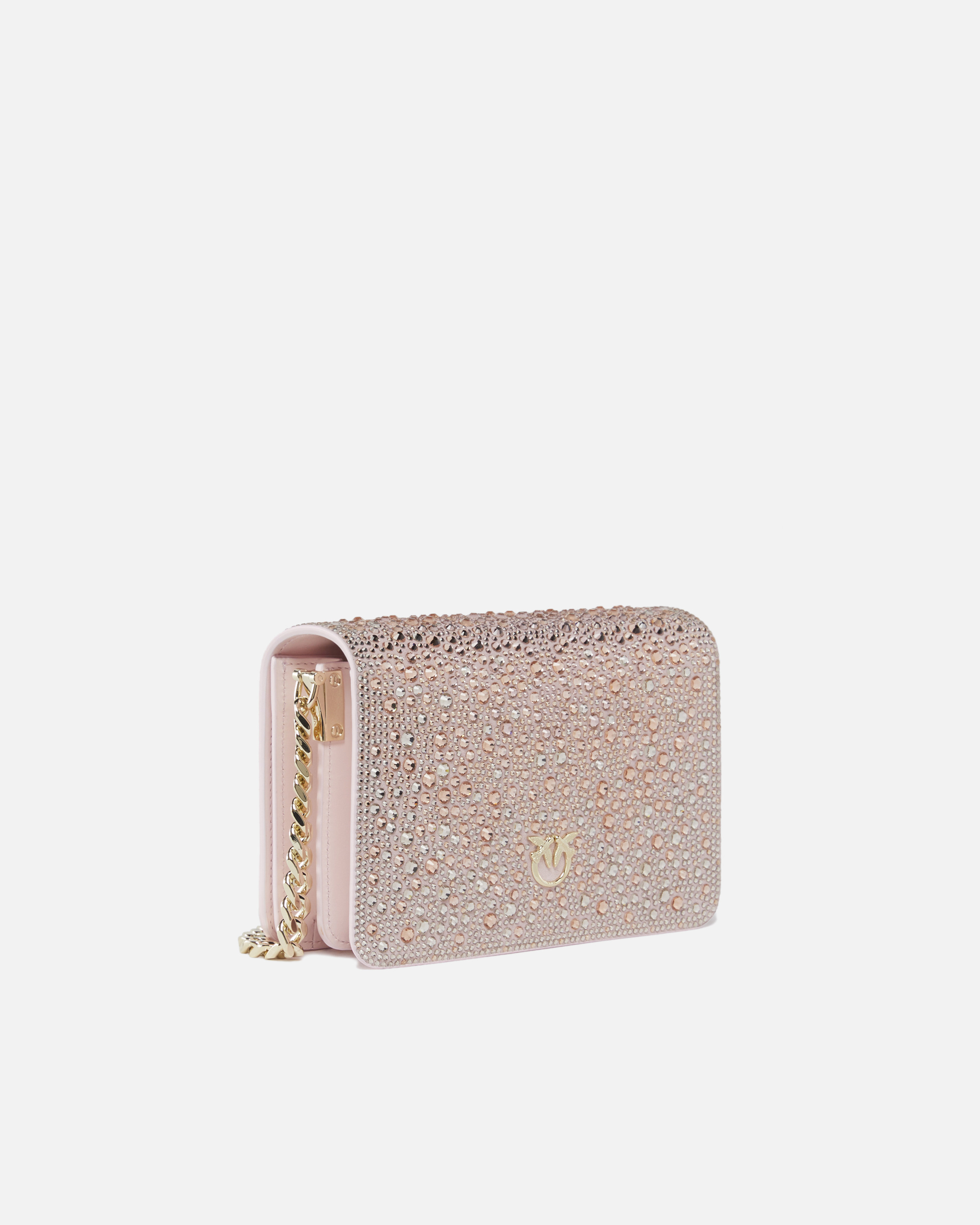 Pinko Galleria Full-rhinestone Mini Love Bag Click In Mauve Pâle-or Clair