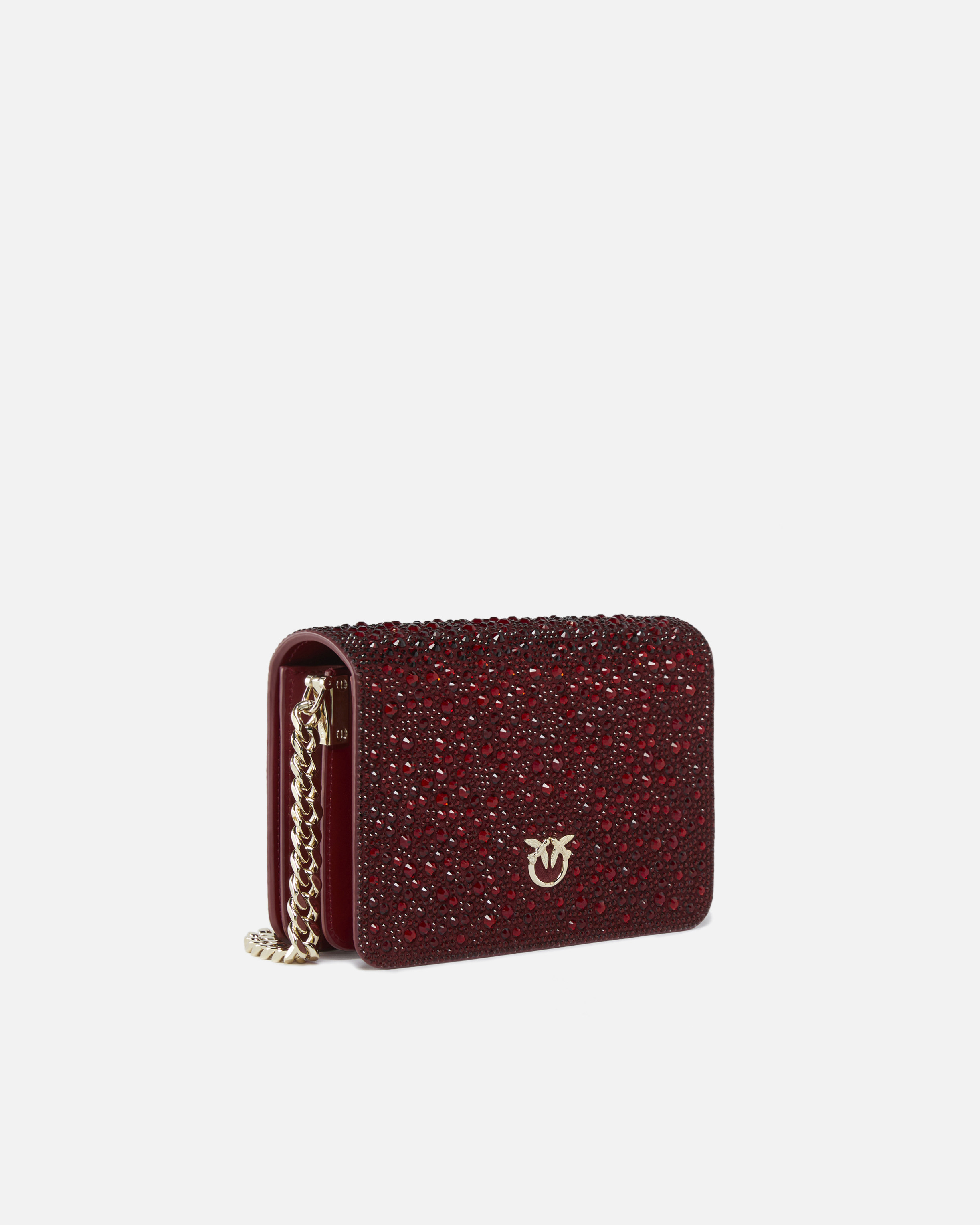 Pinko Galleria Full-rhinestone Mini Love Bag Click In Cordovan Tan-light Gold