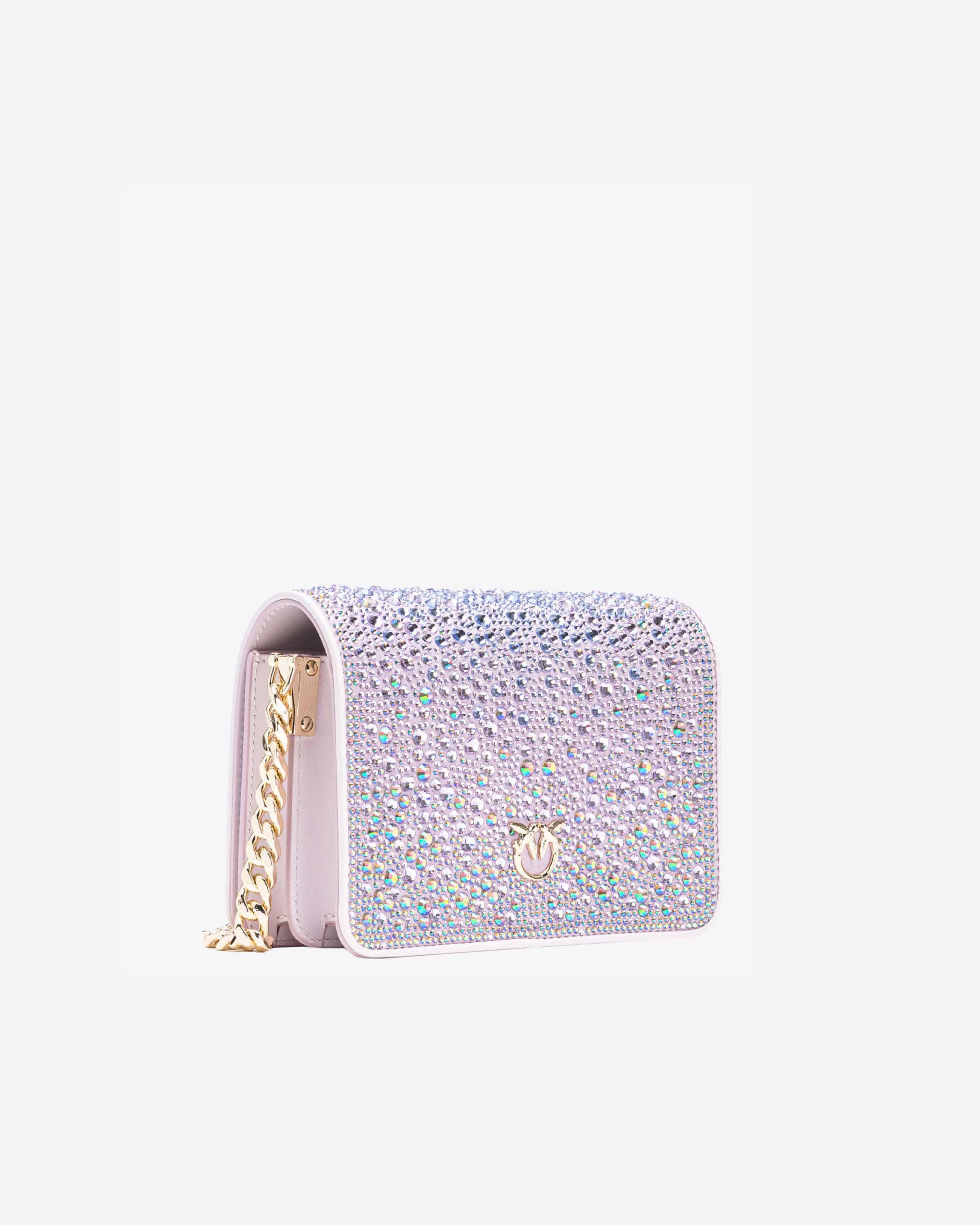 Pinko Galleria Full-rhinestone Mini Love Bag Click In Dégradé Orchidée-or Clair