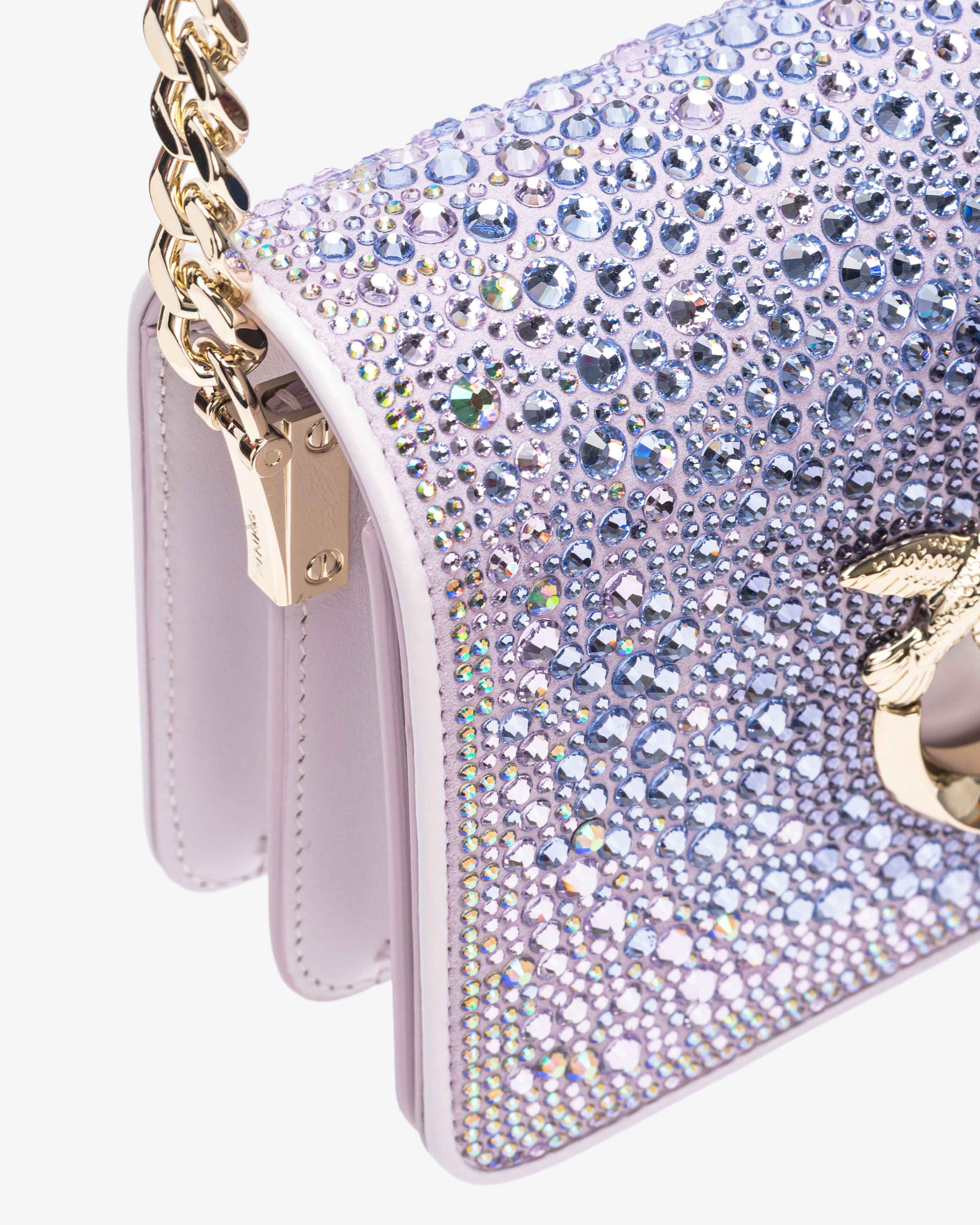 Pinko Galleria Full-rhinestone Mini Love Bag Click In Dégradé Orchidée-or Clair