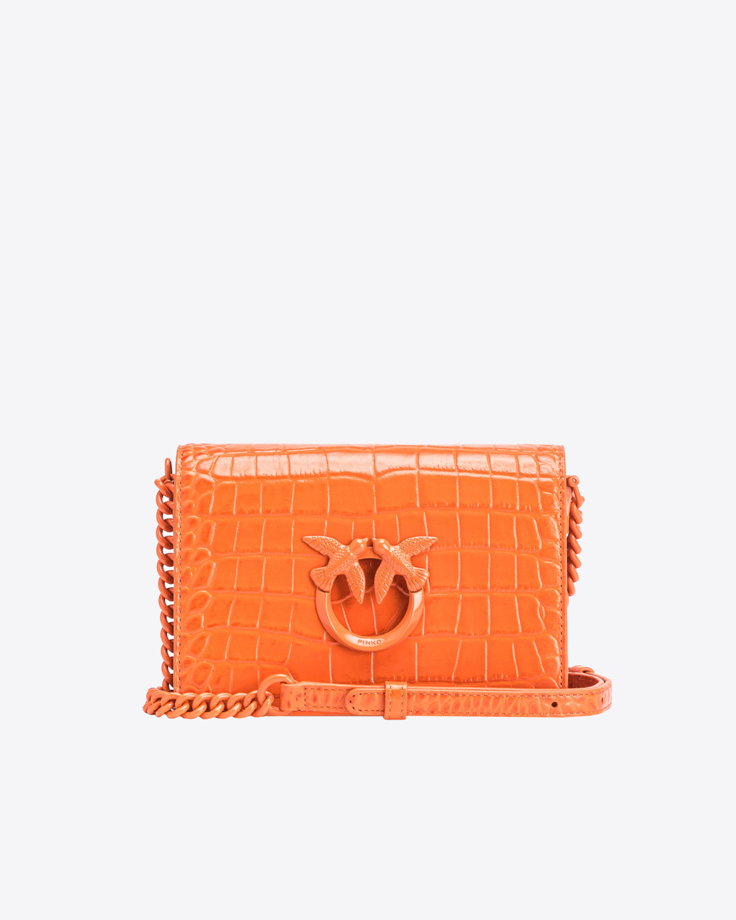 Shop Pinko Mini Love Bag Click Cocco Lucido In Arancione-block Color