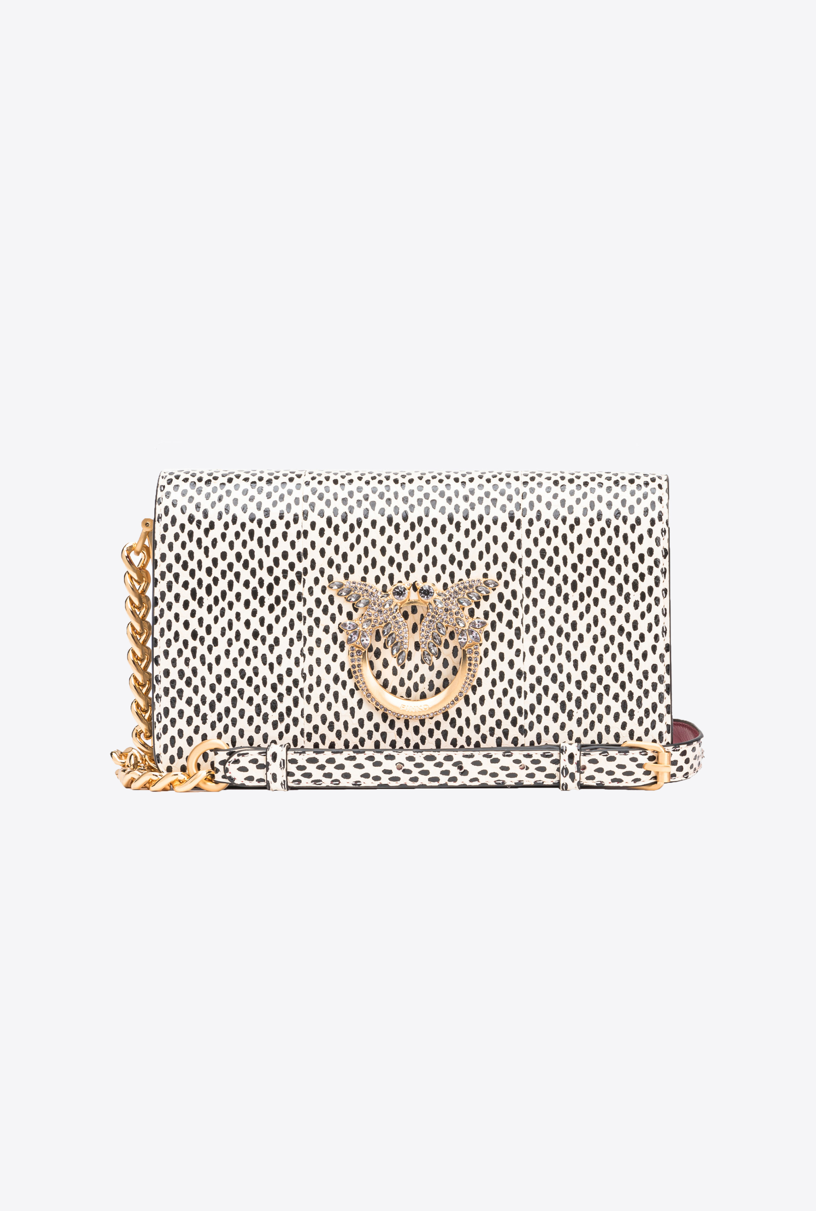 PINKO Galleria mini Love Bag Click in polka dot-printed reptile skin - White/black-brushed gold