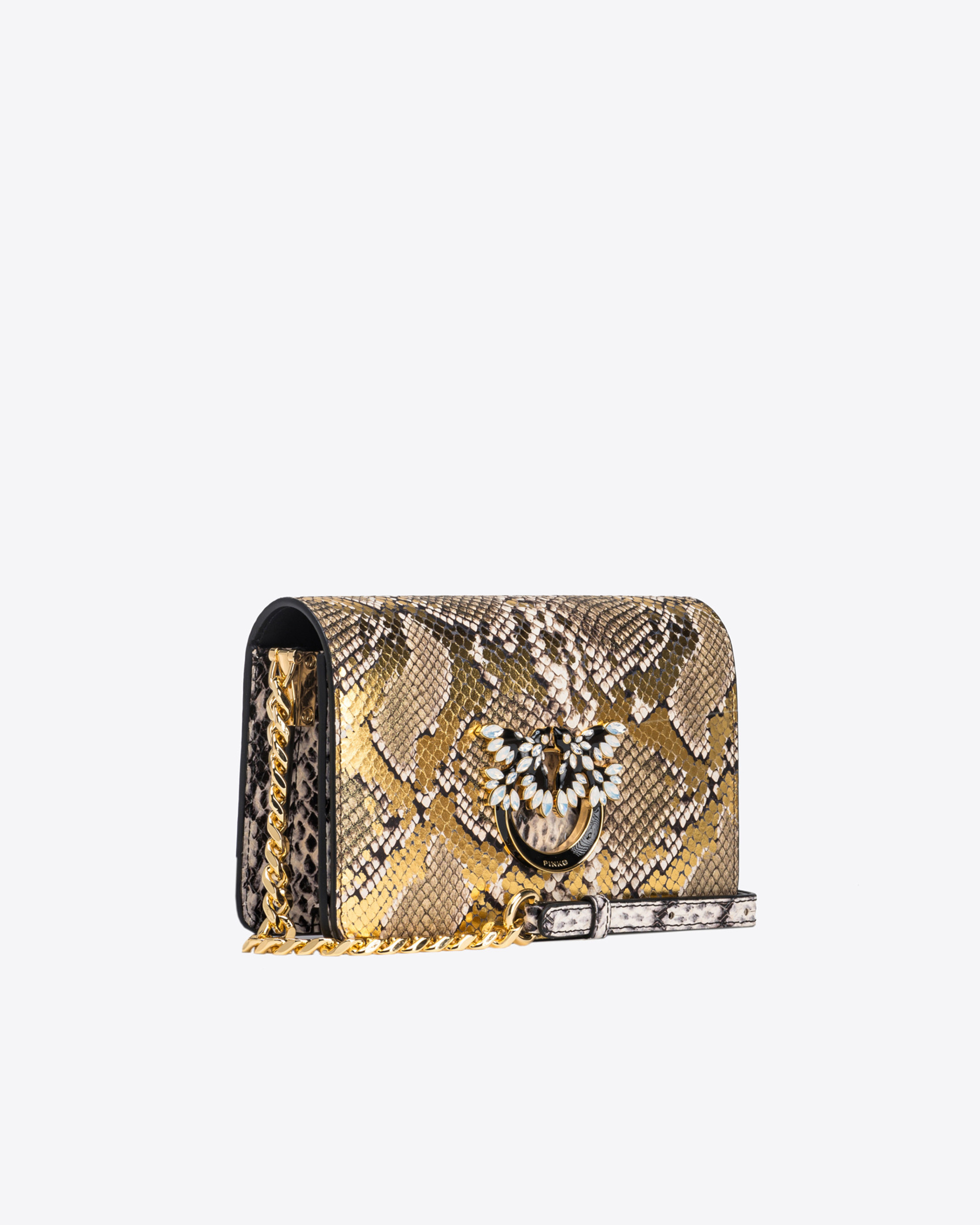 Shop Pinko Galleria Mini Love Bag Click In Laminated Reptile Skin In Hi7y