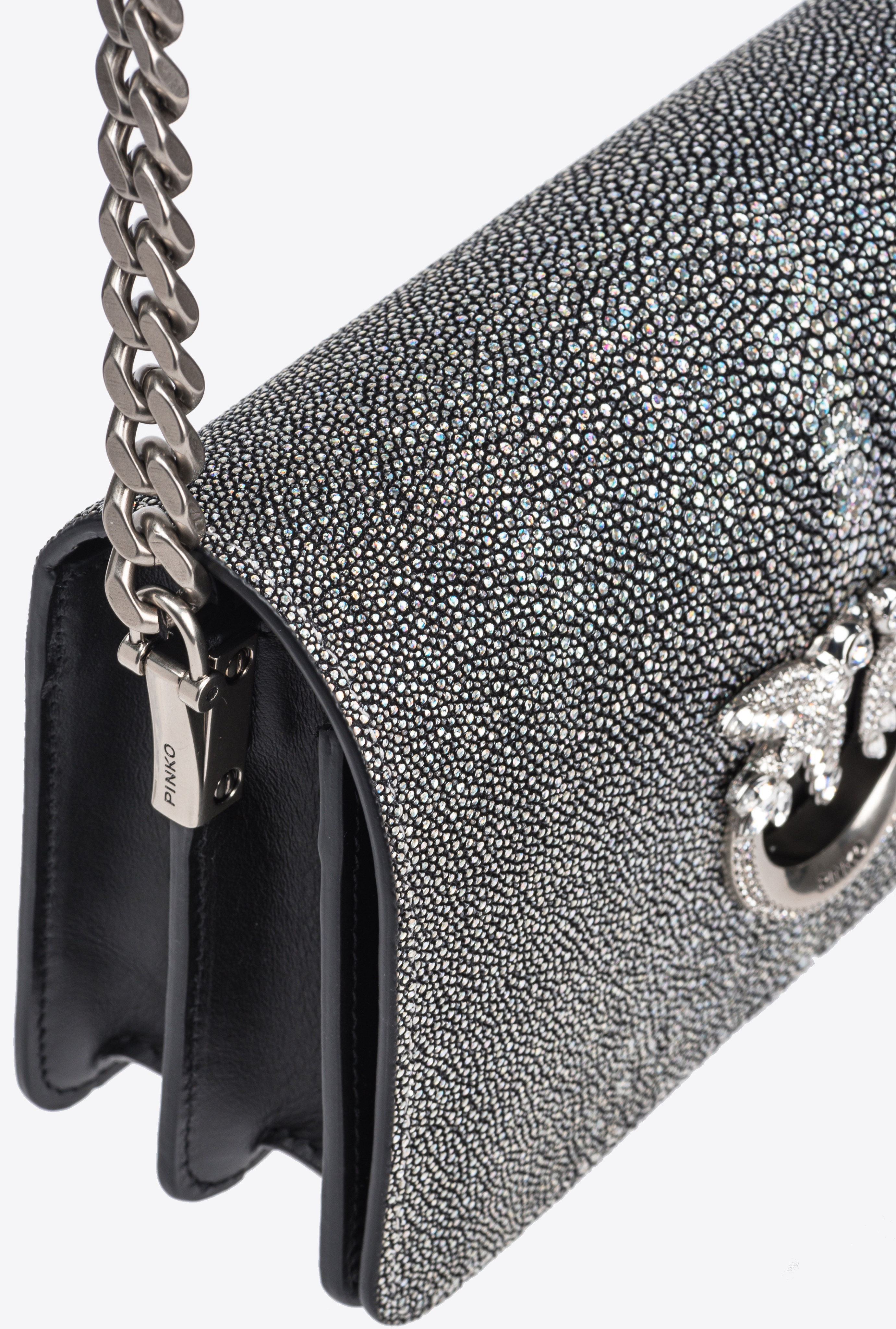 Pinko Mini Love Bag Click In Pink Breed  Galleria In Black-old Silver