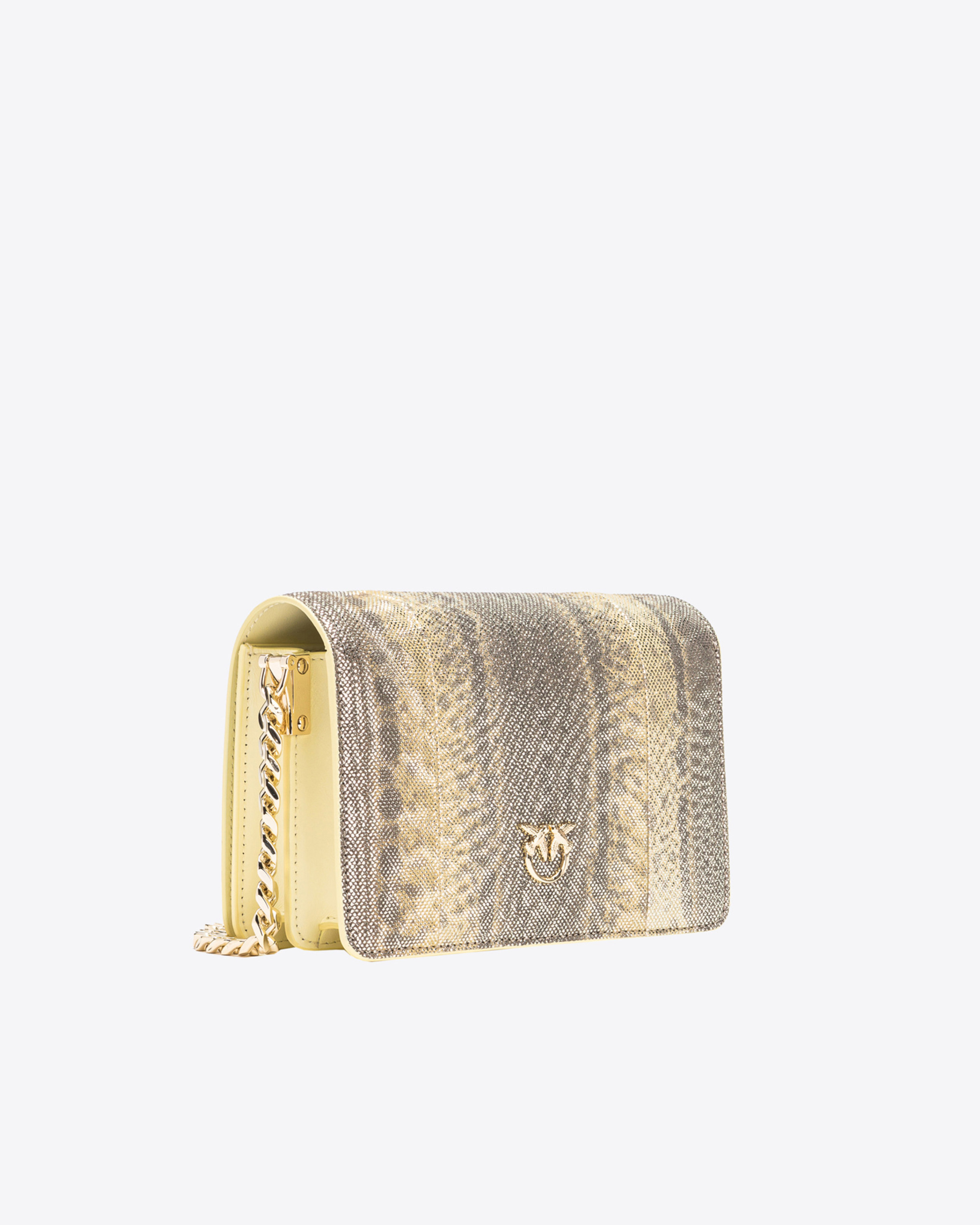 Pinko Galleria Mini Click Shoulder Bag In Glitter Reptile In Foin-or Clair