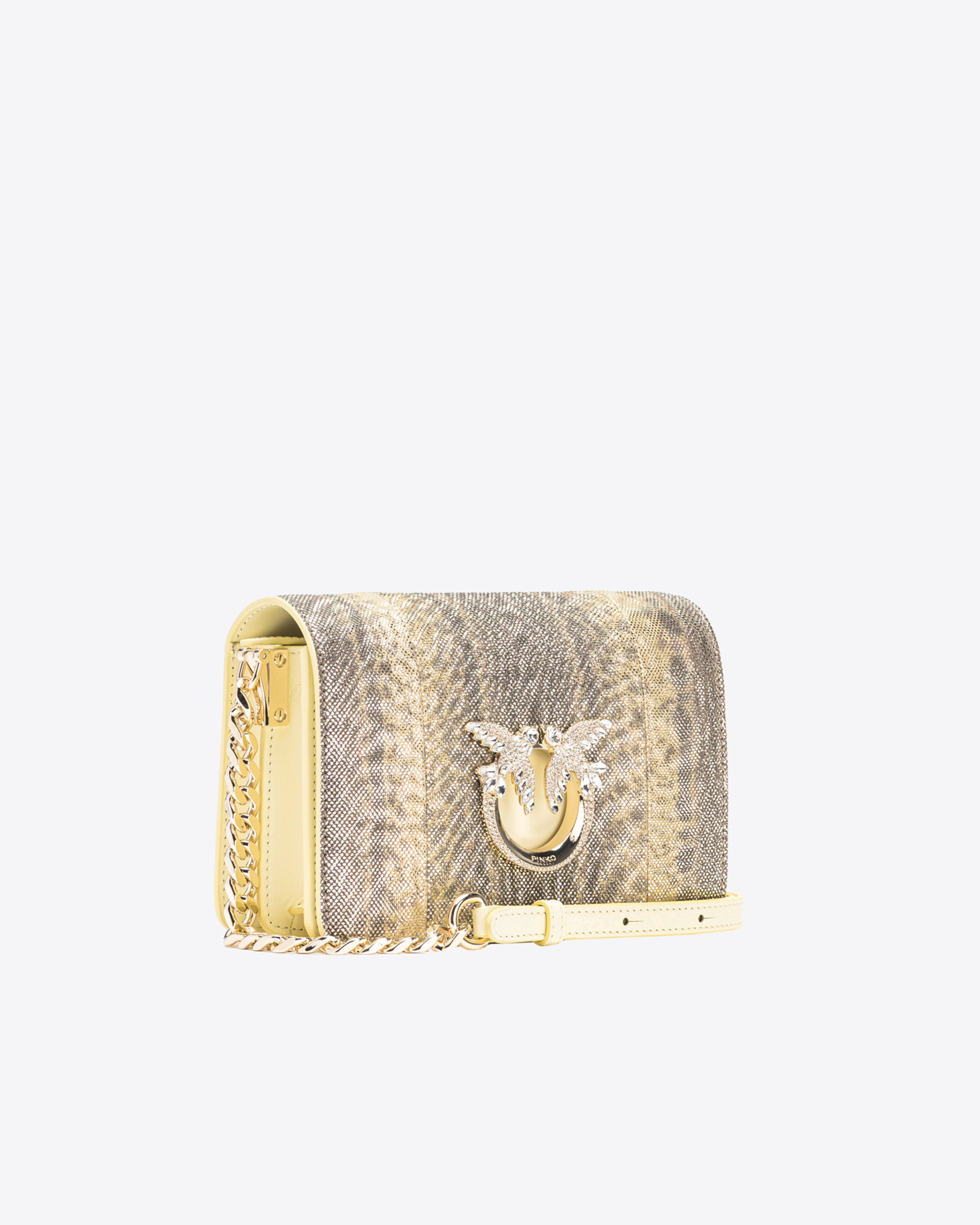 Pinko Galleria Mini Click Shoulder Bag In Glitter Reptile In Foin-or Clair