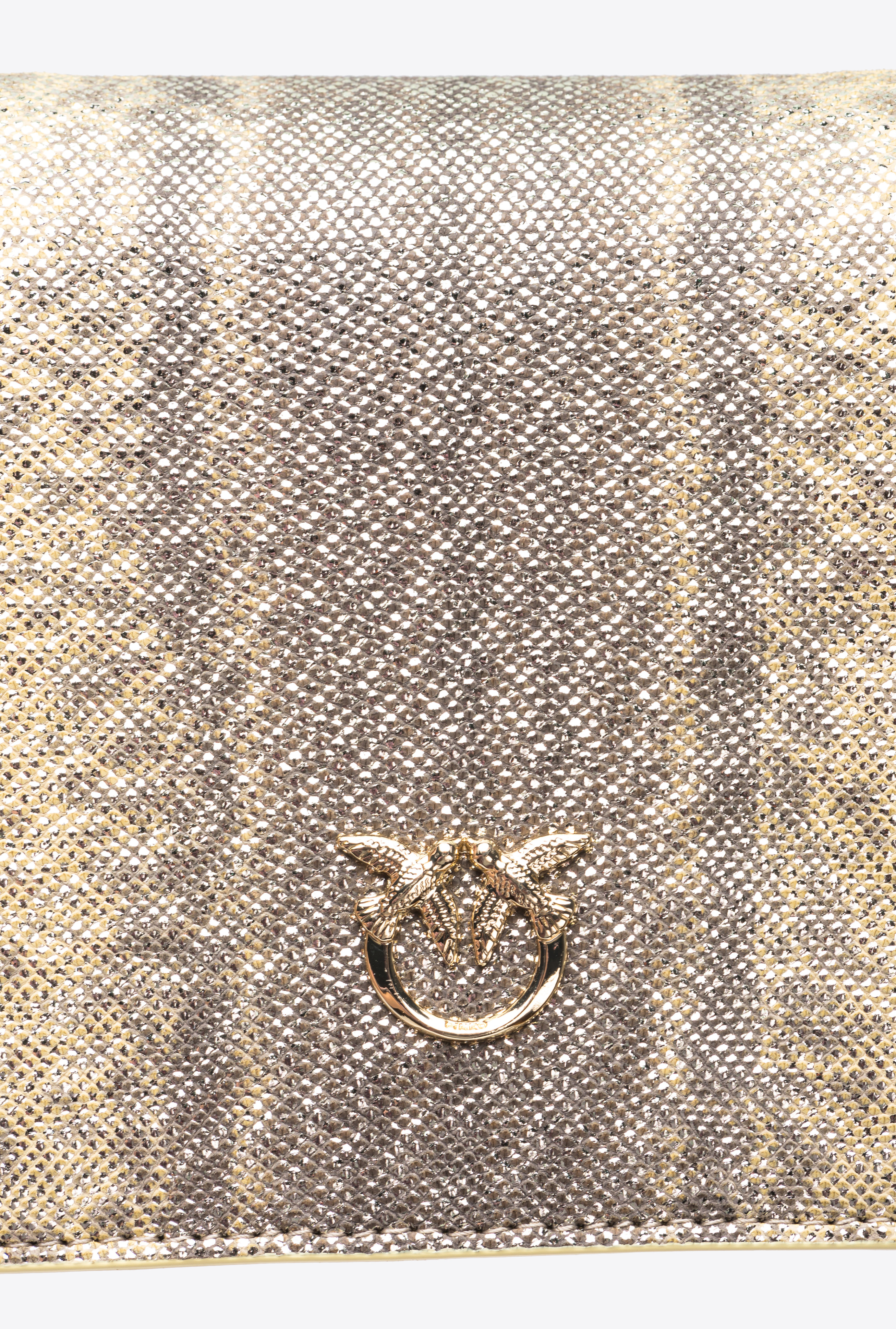 Pinko Galleria Mini Click Shoulder Bag In Glitter Reptile In Foin-or Clair