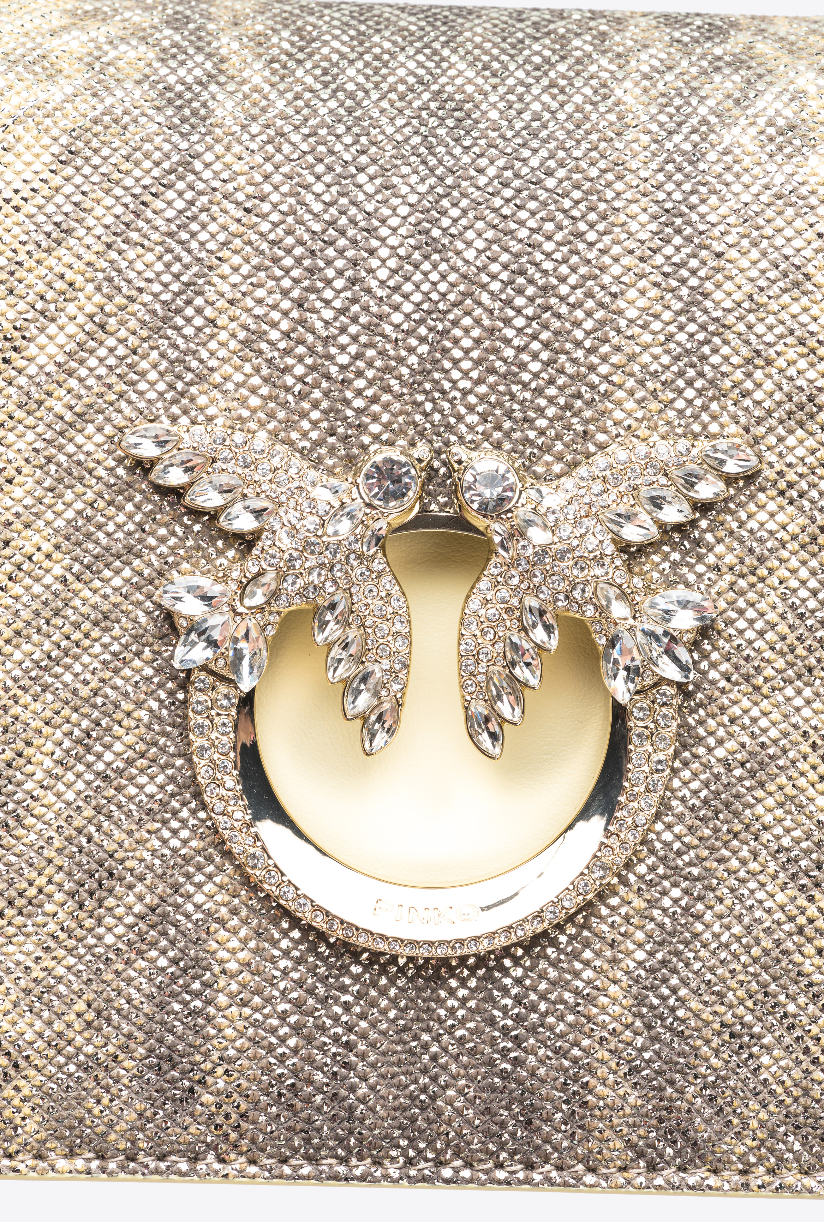Pinko Galleria Mini Click Shoulder Bag In Glitter Reptile In Foin-or Clair