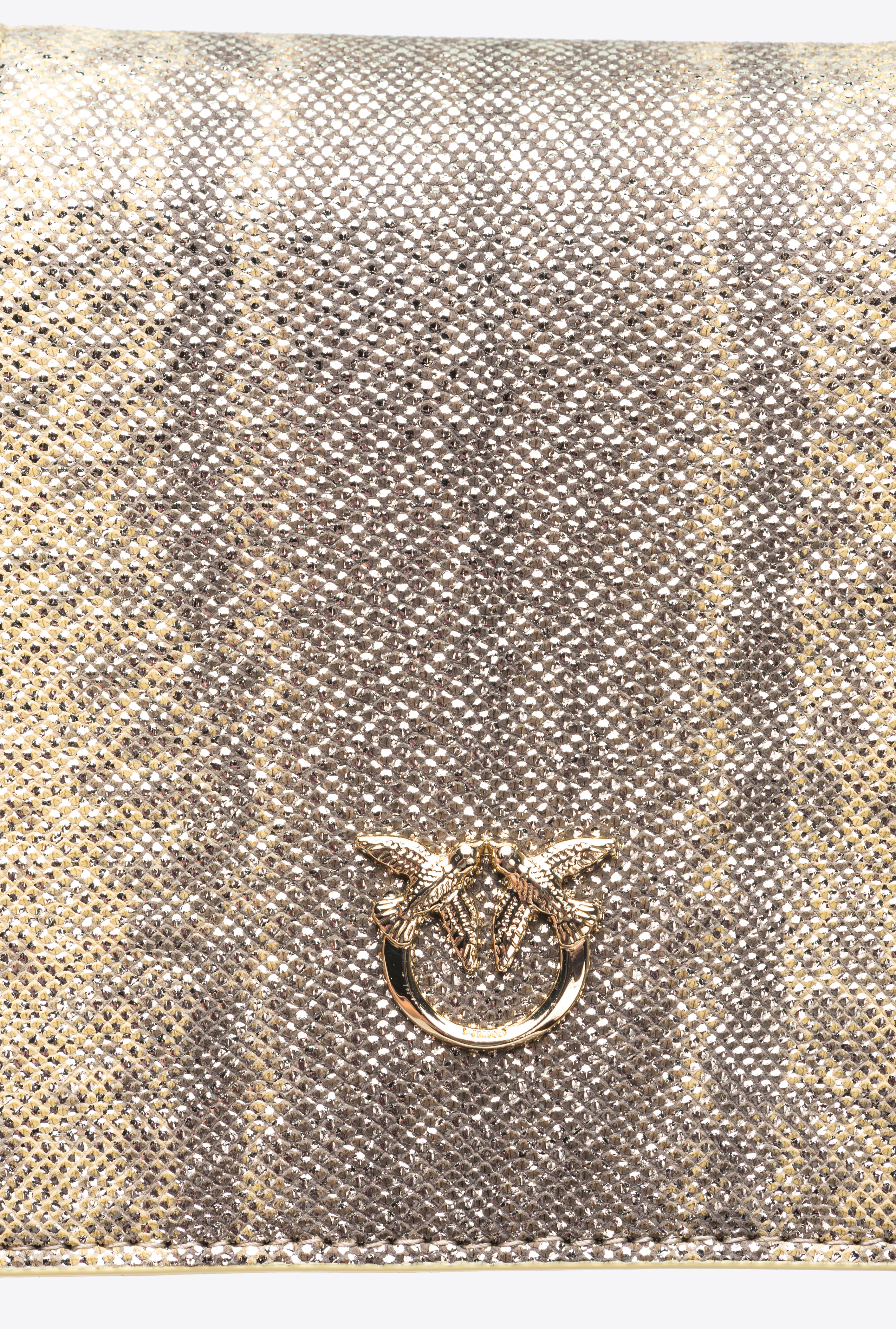 Pinko Galleria Mini Click Shoulder Bag In Glitter Reptile In Foin-or Clair