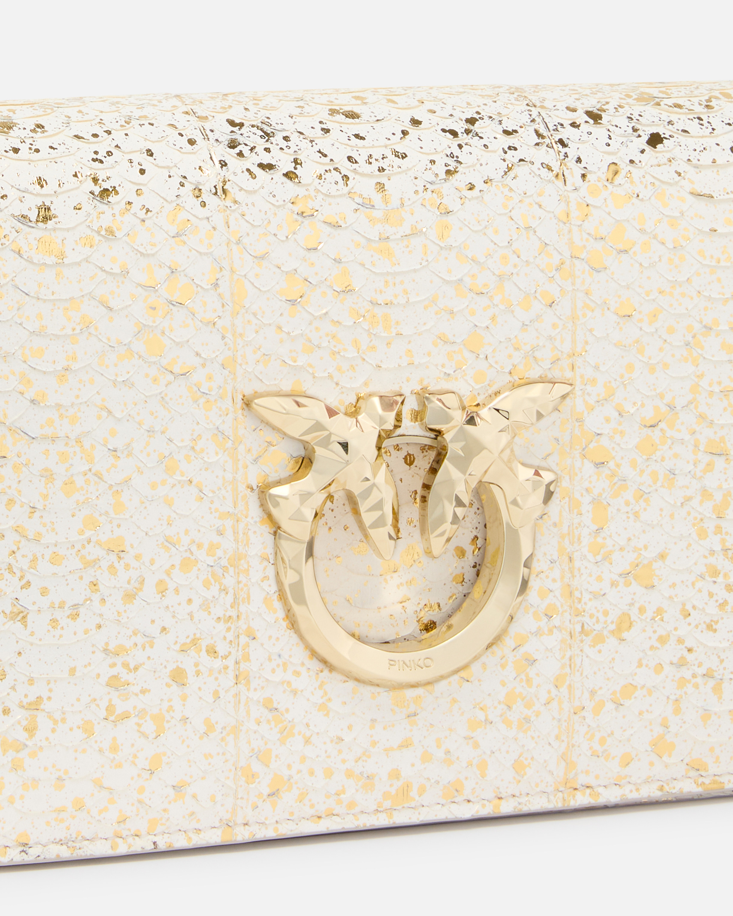 Pinko Mini Love Bag Crossbody Bag In Laminated Reptile  Galleria. In Gold-light Gold