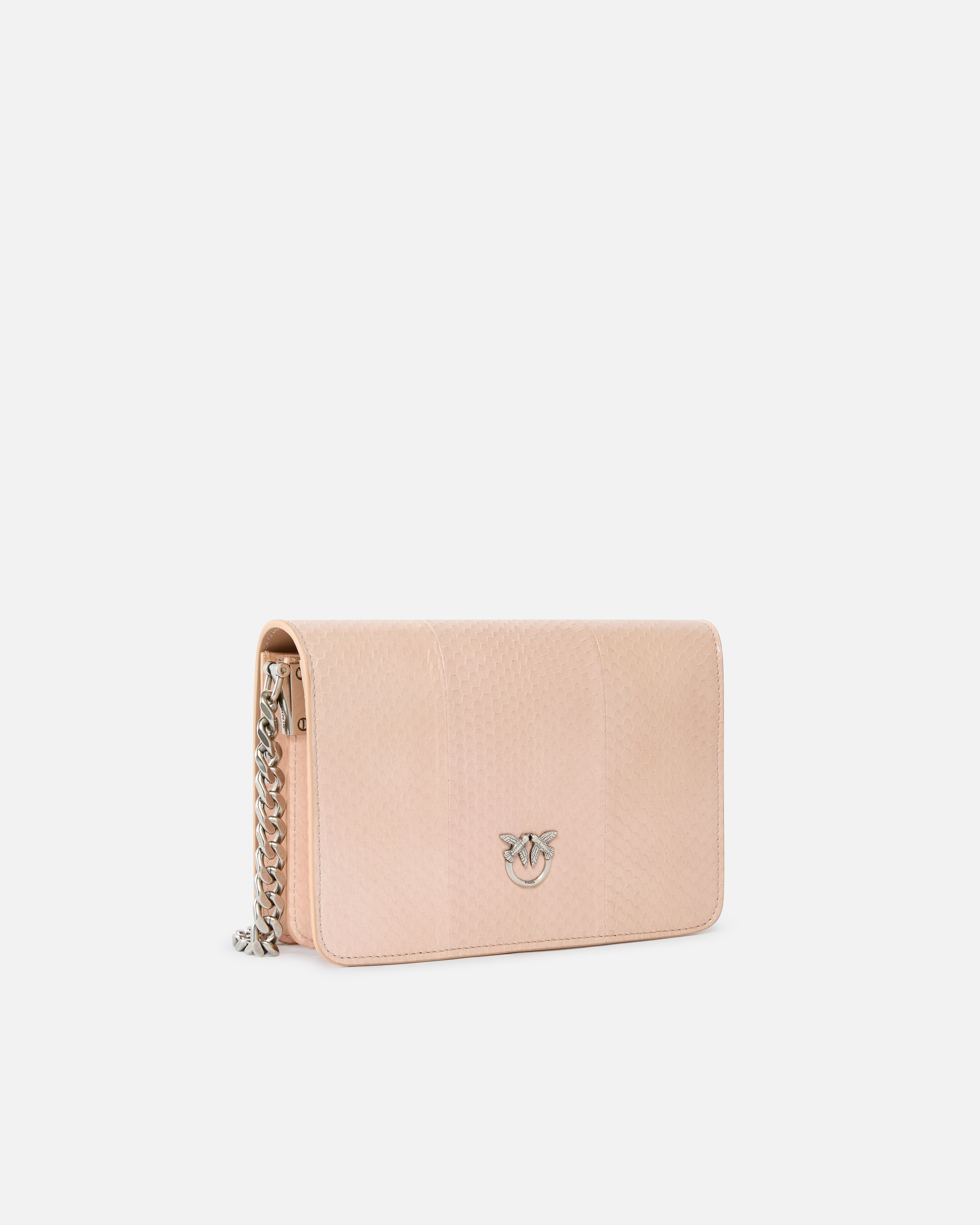Pinko Galleria Mini Love Bag Crossbody Bag In Shiny Reptile Skin In Beige Rosa Past-old Silver