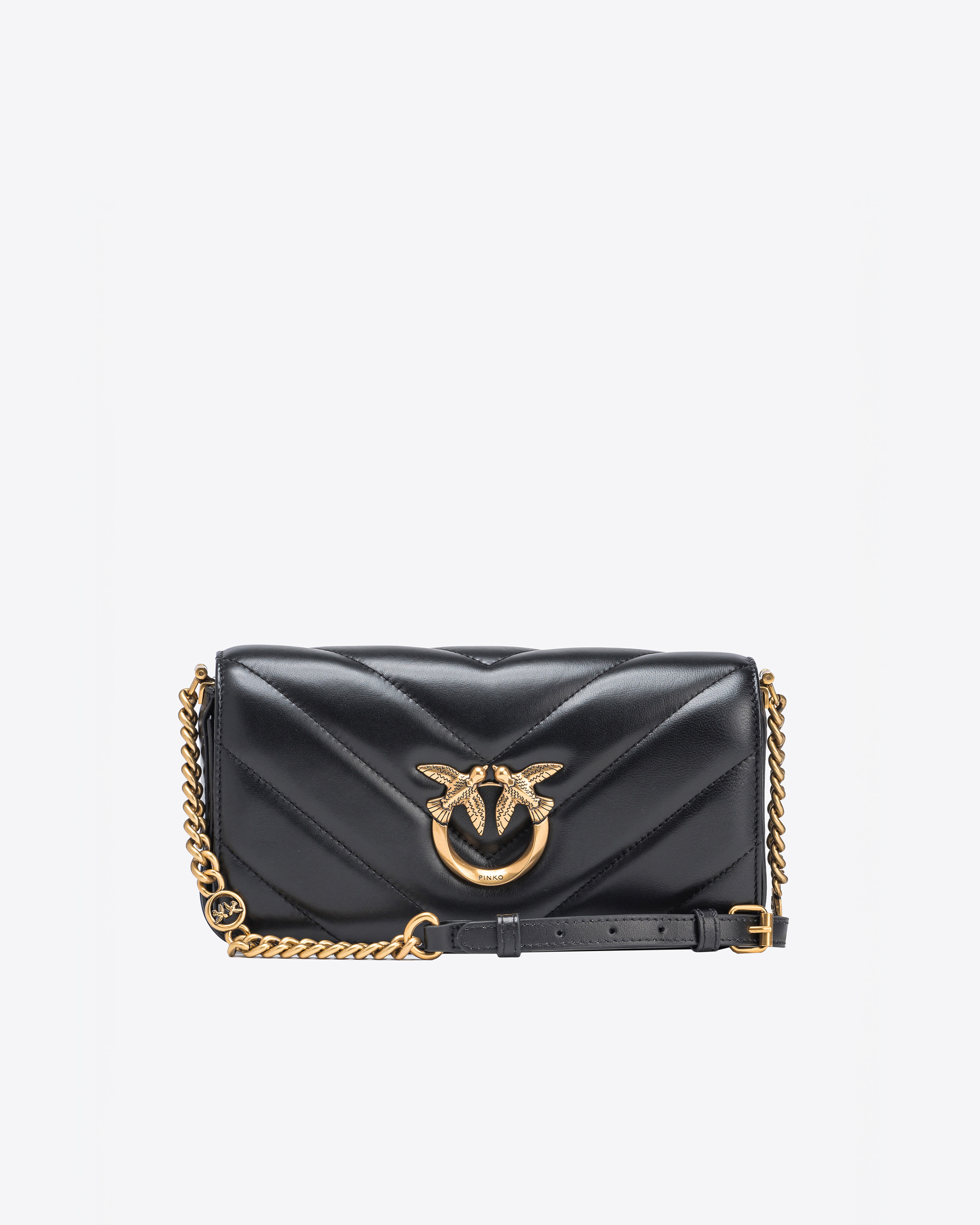 Pinko Love Click Baguette Mini Mini Bag In Black-antique Gold