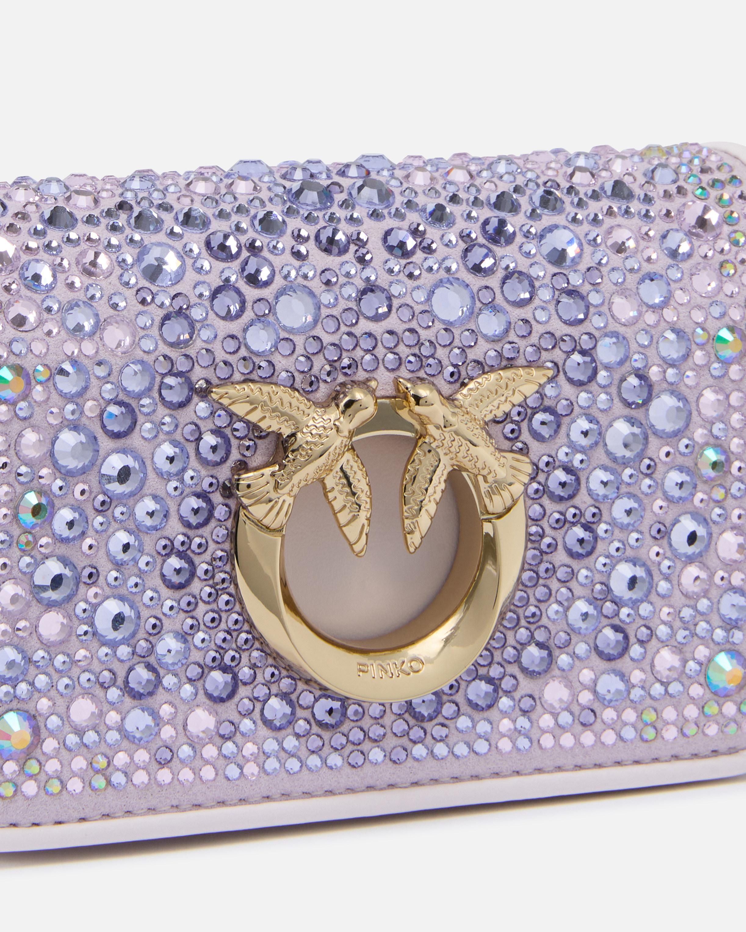 Pinko Galleria Full-rhinestone Micro Love Bag Click In Dégradé Orchidée-or Clair