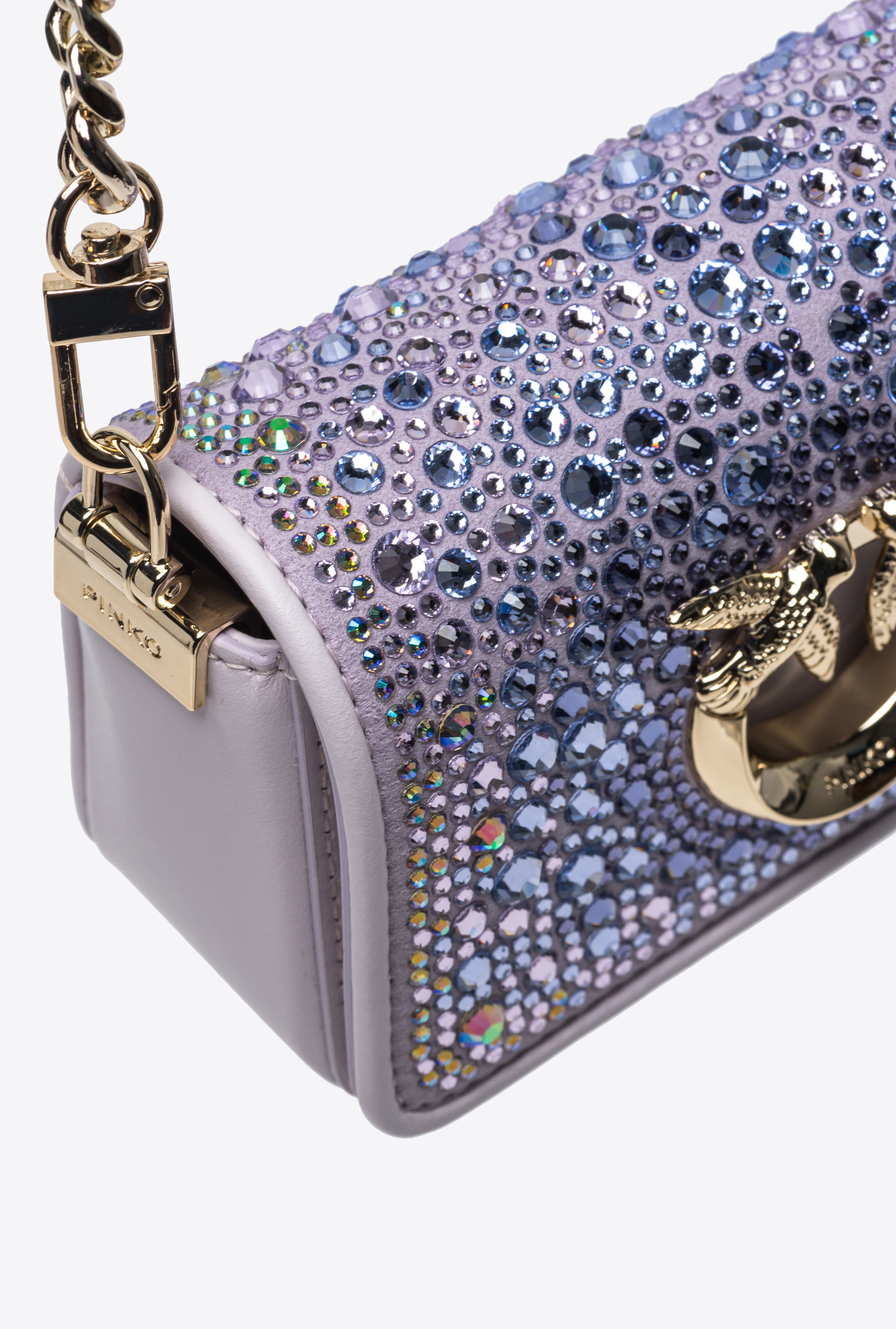 Pinko Galleria Full-rhinestone Micro Love Bag Click In Dégradé Orchidée-or Clair