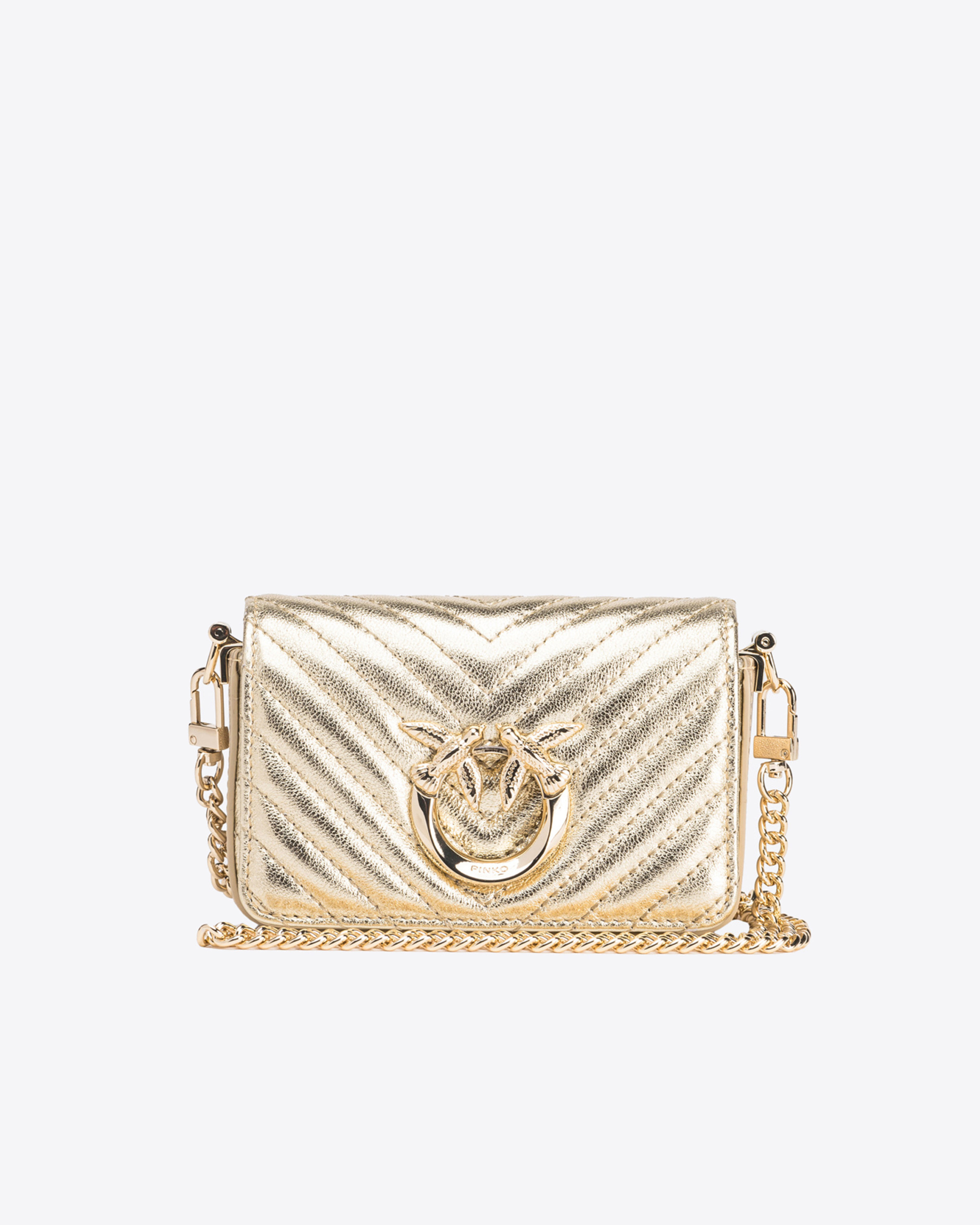 Shop Pinko Micro Love Bag Click Metal Chevron In Oro-block Color