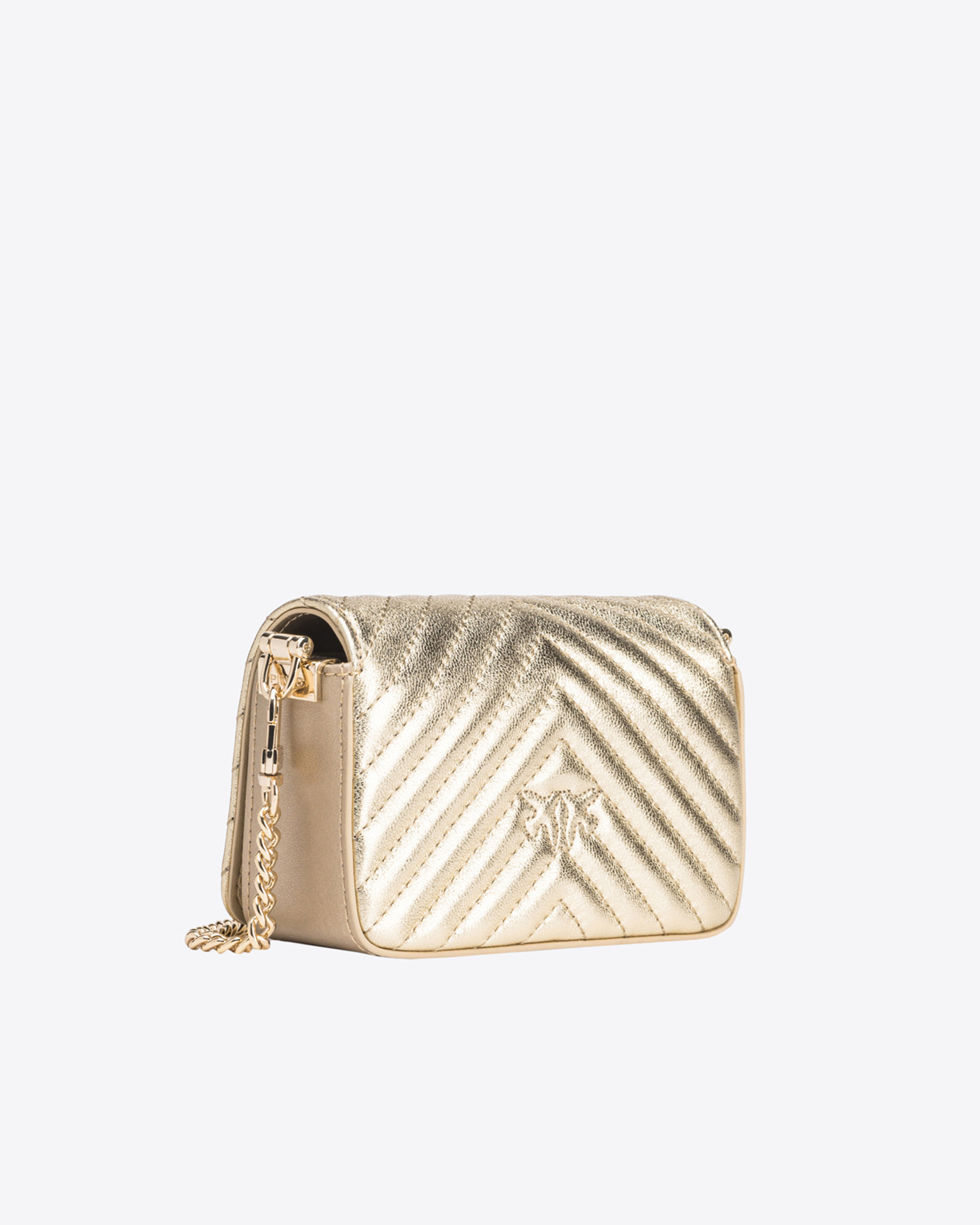 Shop Pinko Micro Love Bag Click Metal Chevron In Oro-block Color