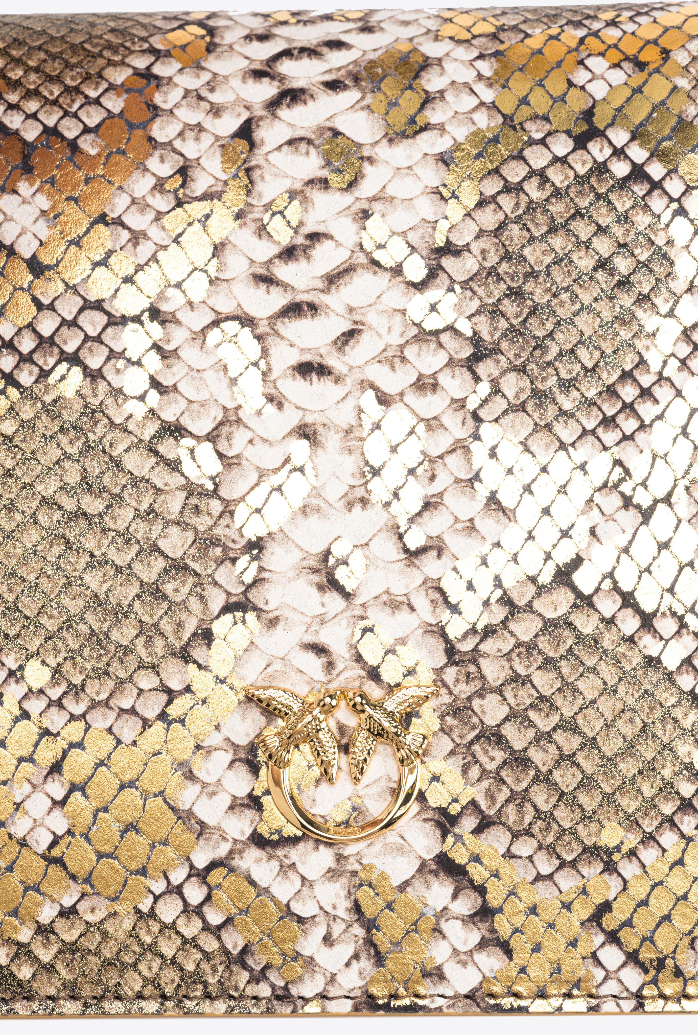 Pinko Galleria Mini Love Bag Top Handle Light In Laminated Reptile-print Leather In Or/gris-or