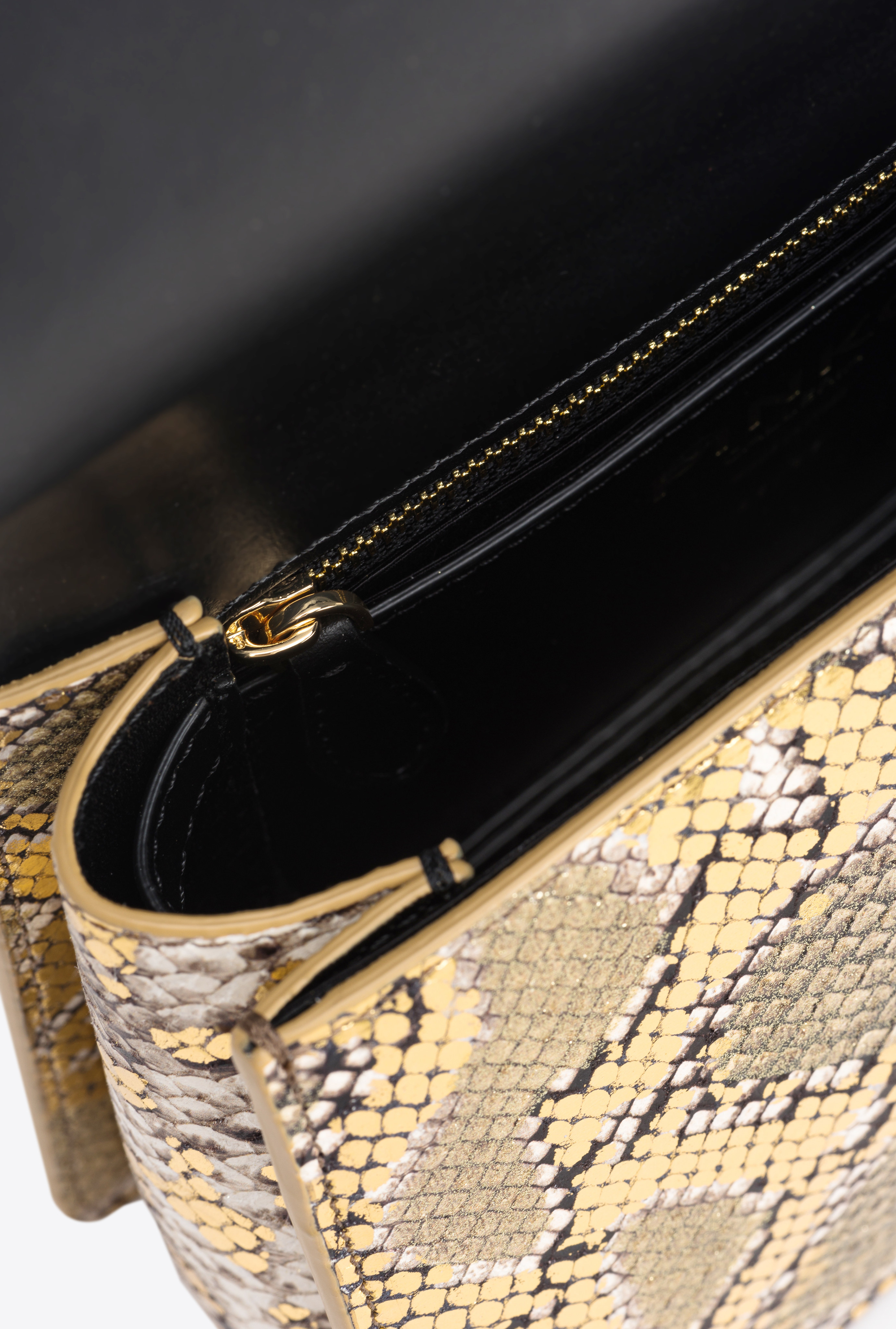 Pinko Galleria Mini Love Bag Top Handle Light In Laminated Reptile-print Leather In Or/gris-or